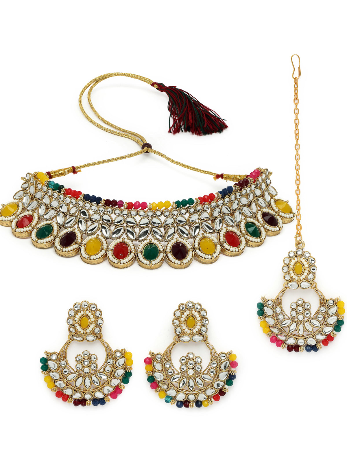 Sukkhi Sophisticated Traditional Looked Multicolor Stone Choker Necklace Set With Chandbali Earring And Mangtikka | Jewellery For Women (NS105650)