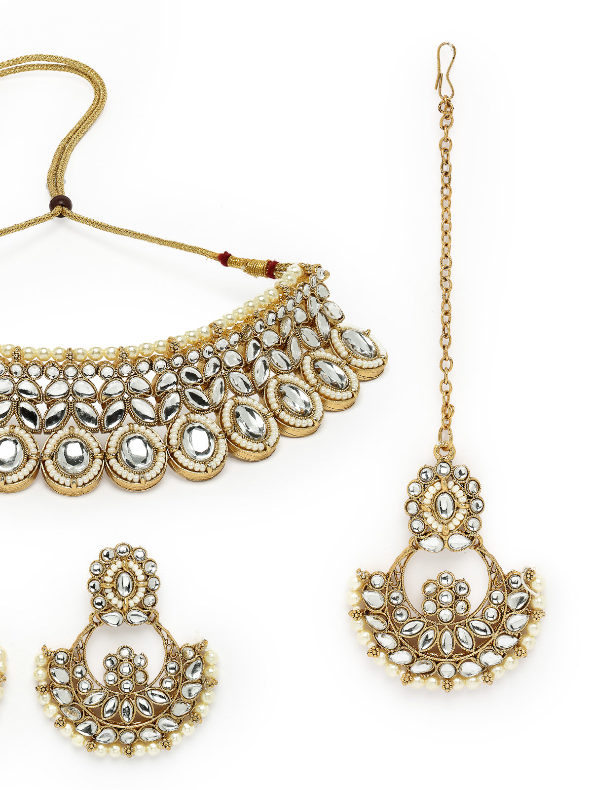 Sukkhi Sophisticated Traditional Looked White Stone Choker Necklace Set With Chandbali Earring And Mangtikka | Jewellery For Women (NS105651)
