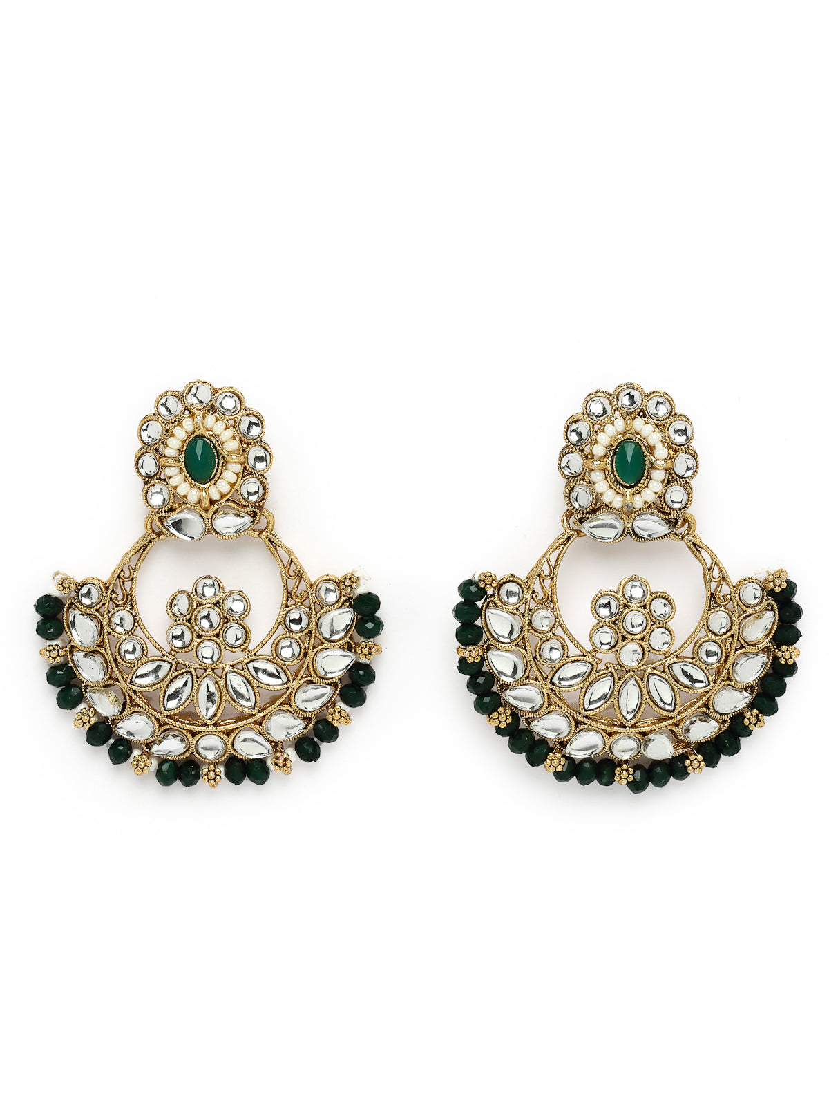 Sukkhi Sophisticated Traditional Looked Green Stone Choker Necklace Set With Chandbali Earring And Mangtikka | Jewellery For Women (NS105652)