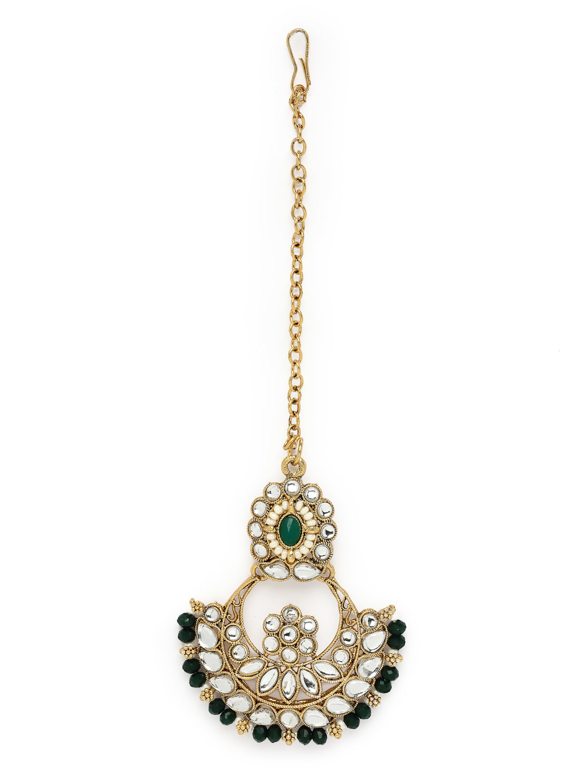 Sukkhi Sophisticated Traditional Looked Green Stone Choker Necklace Set With Chandbali Earring And Mangtikka | Jewellery For Women (NS105652)