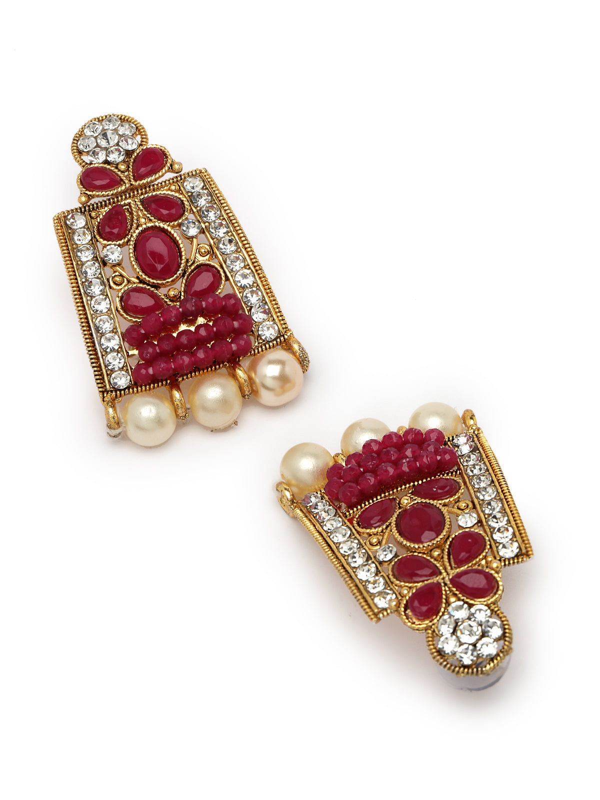 Sukkhi Adorable Unique Stylish Rani Pink Stone With Pearls Choker Necklace Set With Earring And Maangtika | Jewellery Set For Women (NS105653)