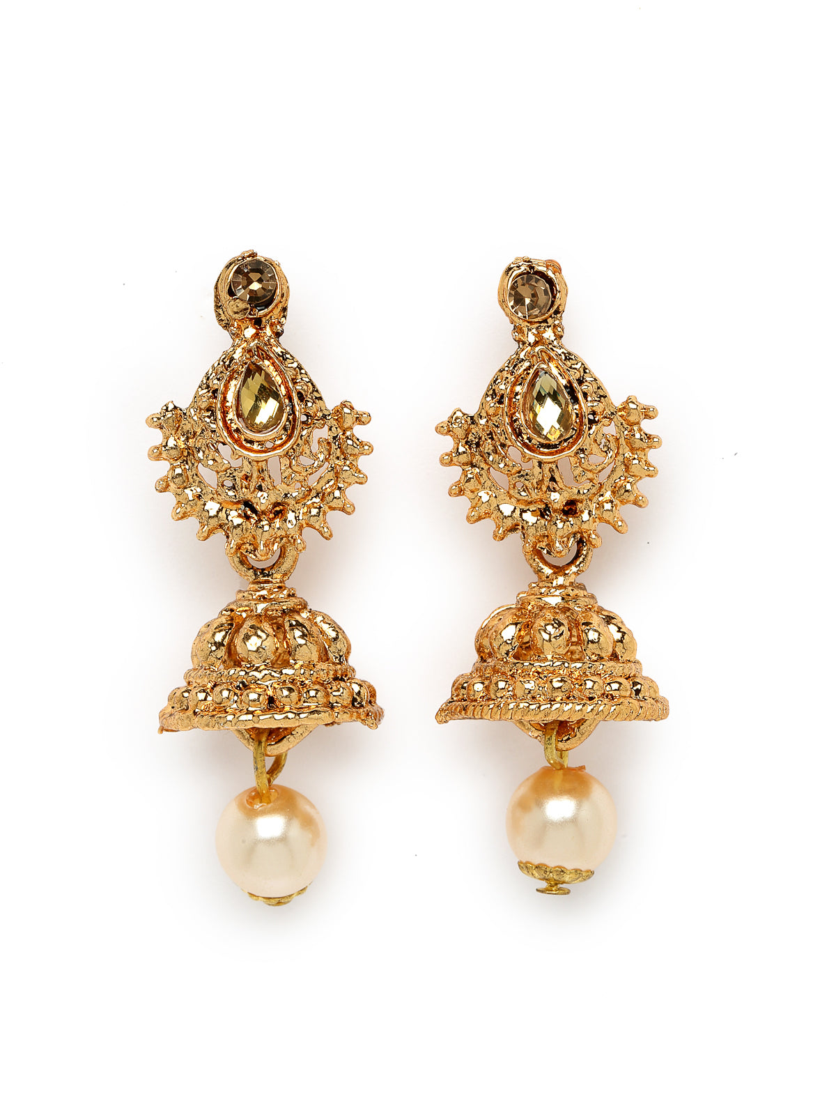 Sukkhi Classical Temple Gold Plated Copper Beads Studded Long Necklace Set With Jhumke Earring | Jewellery Set For Women (NS105657)