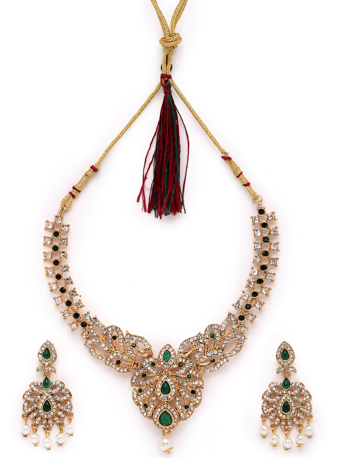 Sukkhi Dramatic Gold Plated AD Stone Collar Bone Necklace Set And Earring | Jewellery Set For Women (NS105660)