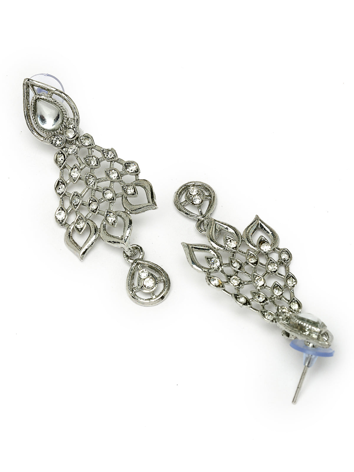 Sukkhi Striking Rhodium Plated Silver AD White Stone Collar Bone Necklace Set And Earring | Jewellery Set For Women (NS105661)