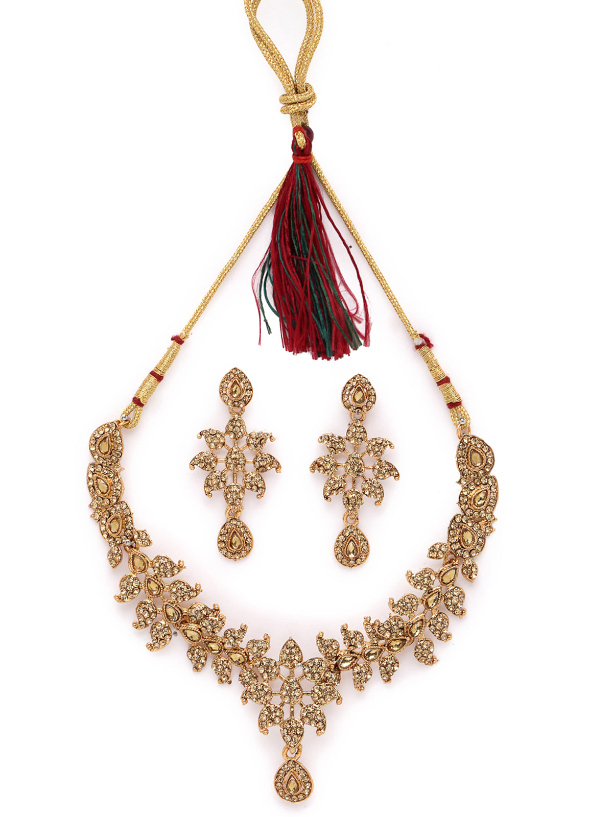 Sukkhi Smashing Gold Plated AD Stone Collar Bone Necklace Set And Earring | Jewellery Set For Women (NS105662)