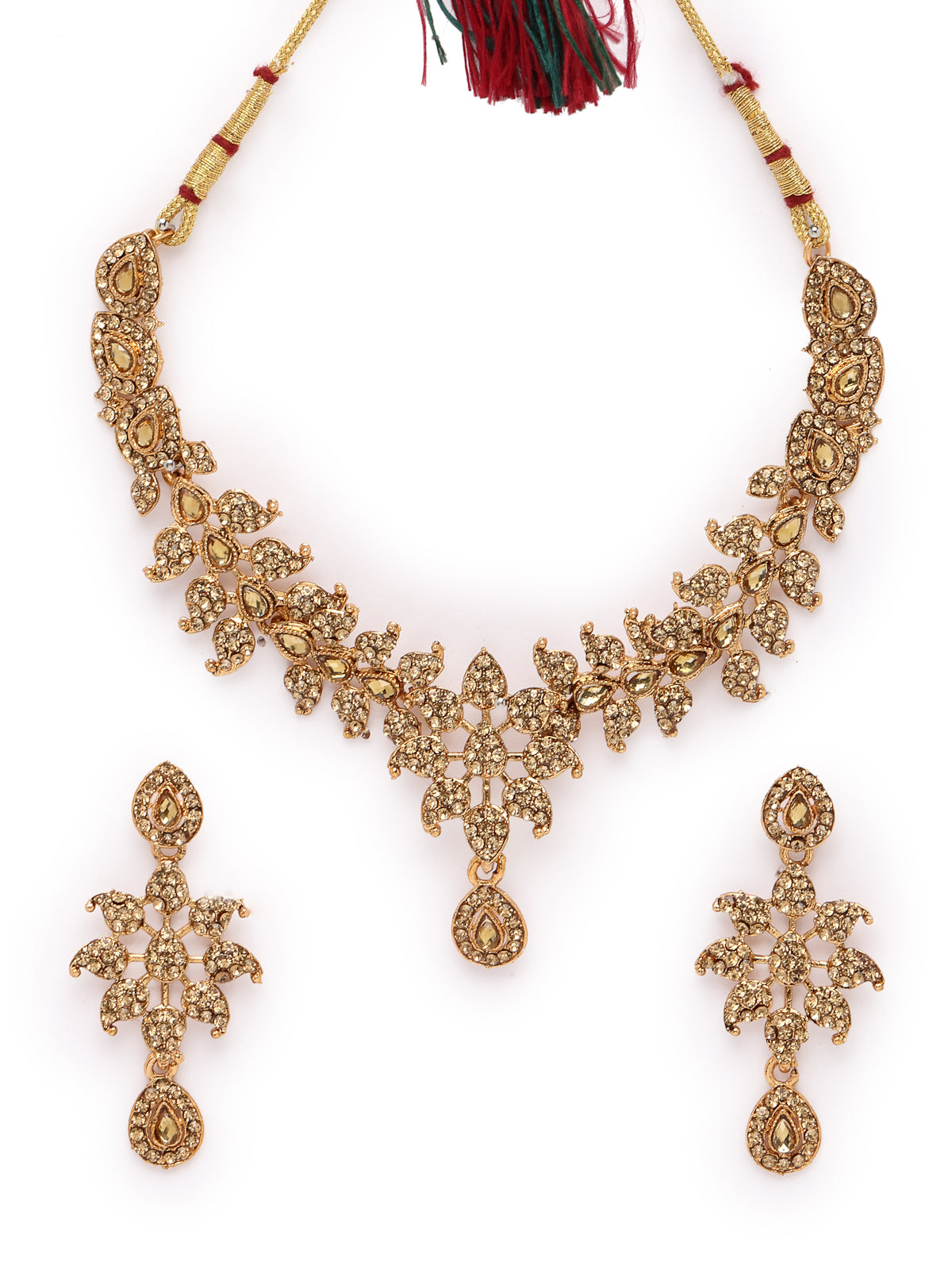 Sukkhi Smashing Gold Plated AD Stone Collar Bone Necklace Set And Earring | Jewellery Set For Women (NS105662)