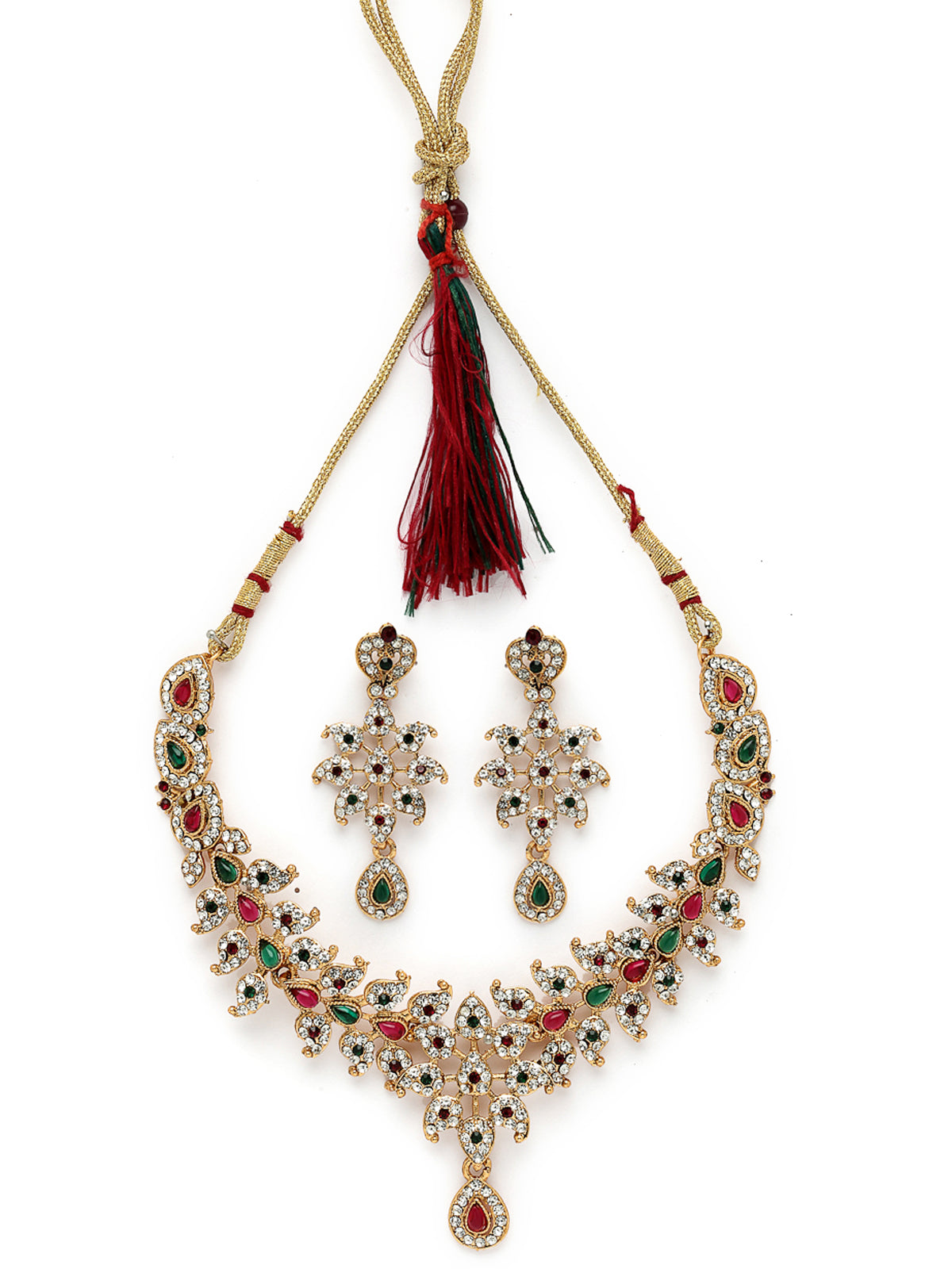 Sukkhi Multicolor Gold Plated Multicolor AD Stone Collar Bone Necklace Set And Earring | Jewellery Set For Women (NS105663)