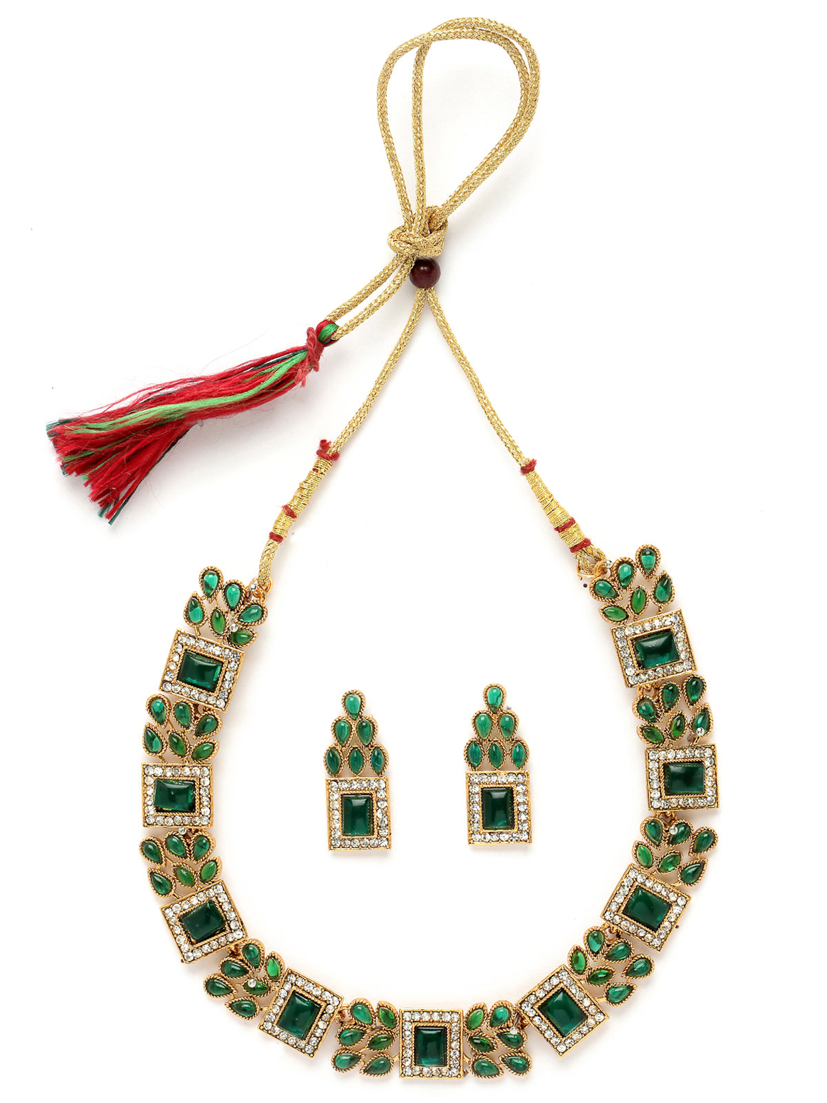 Sukkhi Sparkling Gold Plated Green AD Stone Collar Bone Necklace Set And Earring | Jewellery Set For Women (NS105664)
