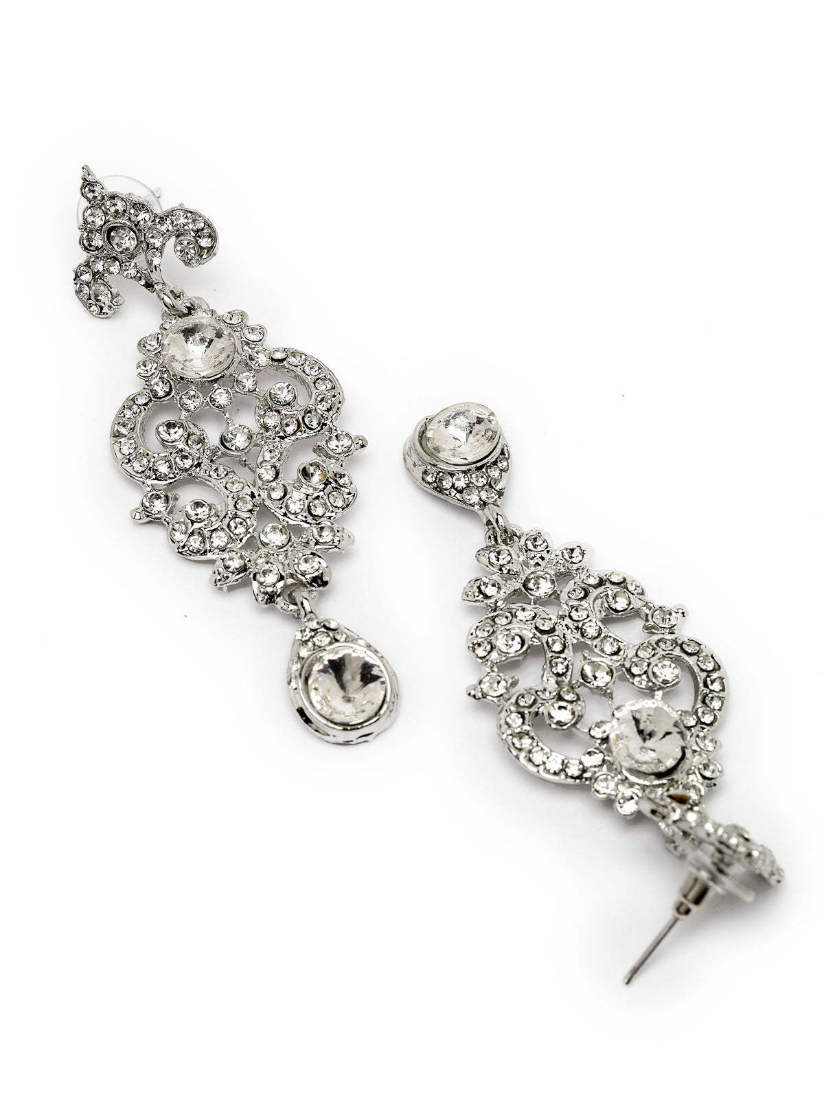 Sukkhi Flawless Rhodium Plated Silver AD White Stone Collar Bone Necklace Set With Earring And Maangtika | Jewellery Set For Women (NS105665)