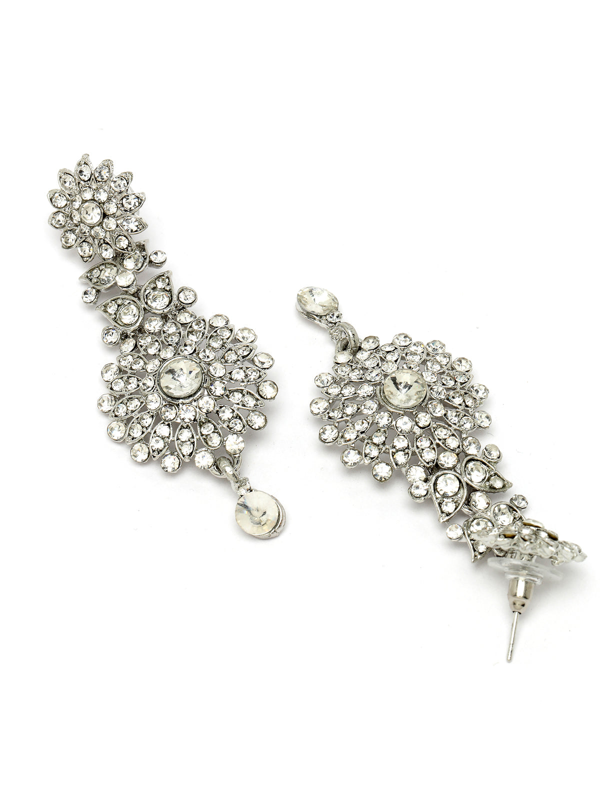 Sukkhi Fashion Rhodium Plated Silver AD White Stone Collar Bone Necklace Set With Earring And Maangtika | Jewellery Set For Women (NS105671)