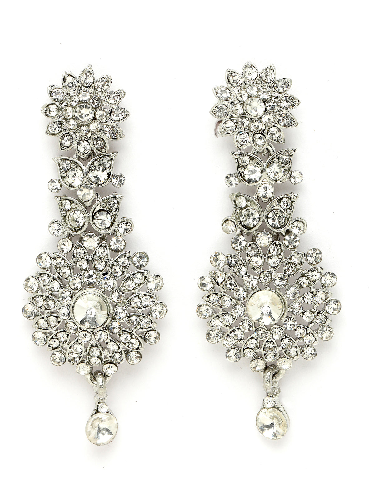 Sukkhi Fashion Rhodium Plated Silver AD White Stone Collar Bone Necklace Set With Earring And Maangtika | Jewellery Set For Women (NS105671)