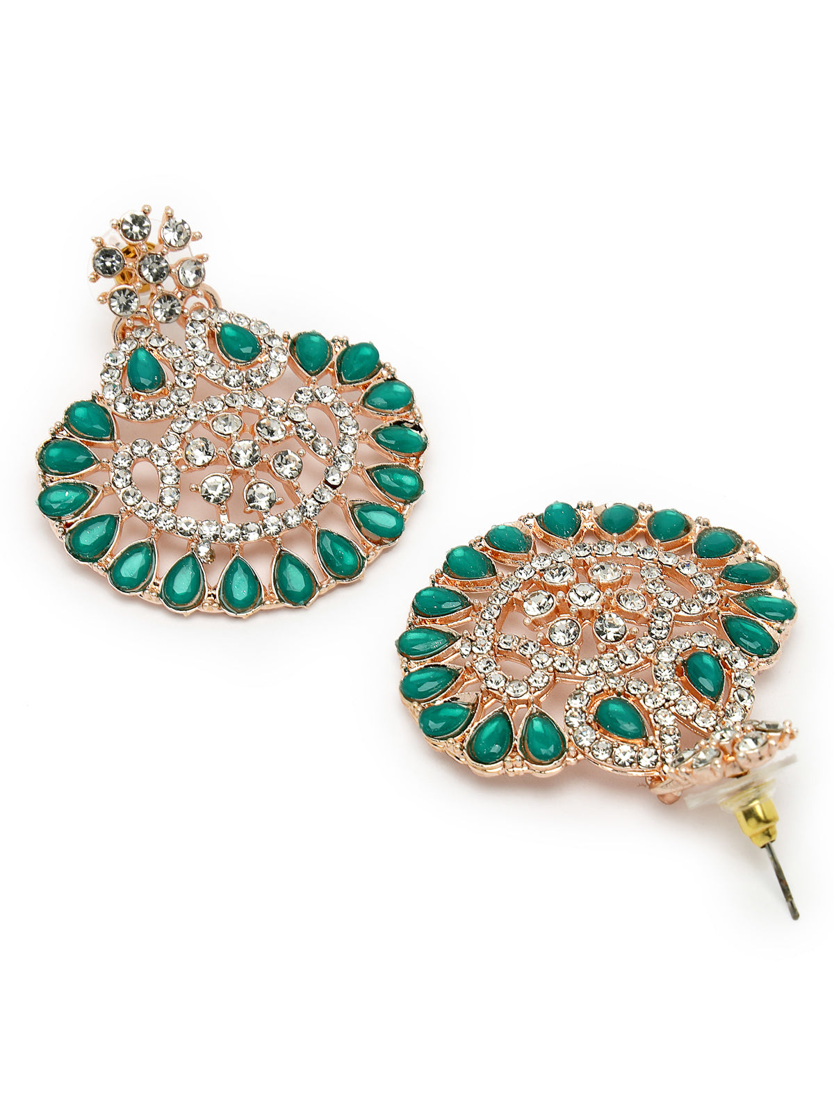 Sukkhi Admirable Fashionable AD Green Stones Collar Bone Necklace Set With Earring And Maangtika | Jewellery Set For Women (NS105673)