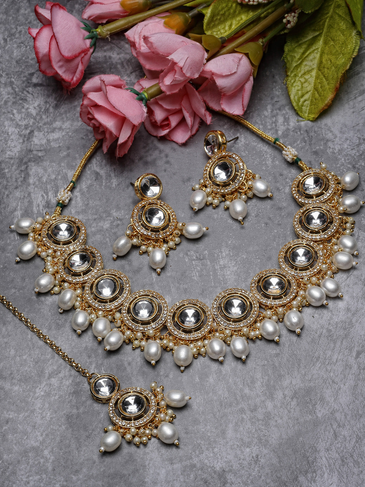 Sukkhi Favourite Gold-Plated With AD White Stones Collar Bone Necklace Set With Stylish Earrings | Jewellery Set For Women (NS105676)