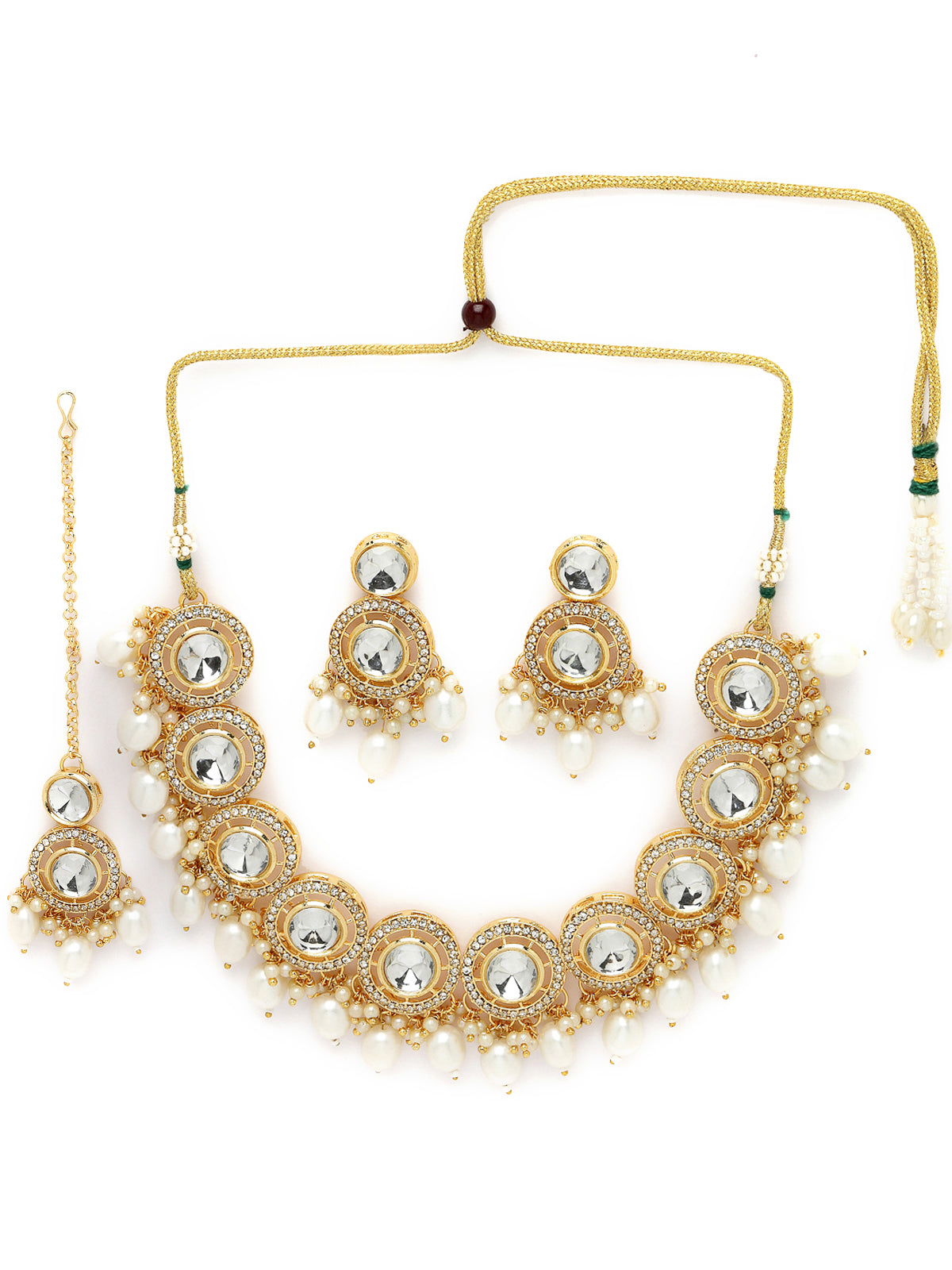 Sukkhi Favourite Gold-Plated With AD White Stones Collar Bone Necklace Set With Stylish Earrings | Jewellery Set For Women (NS105676)