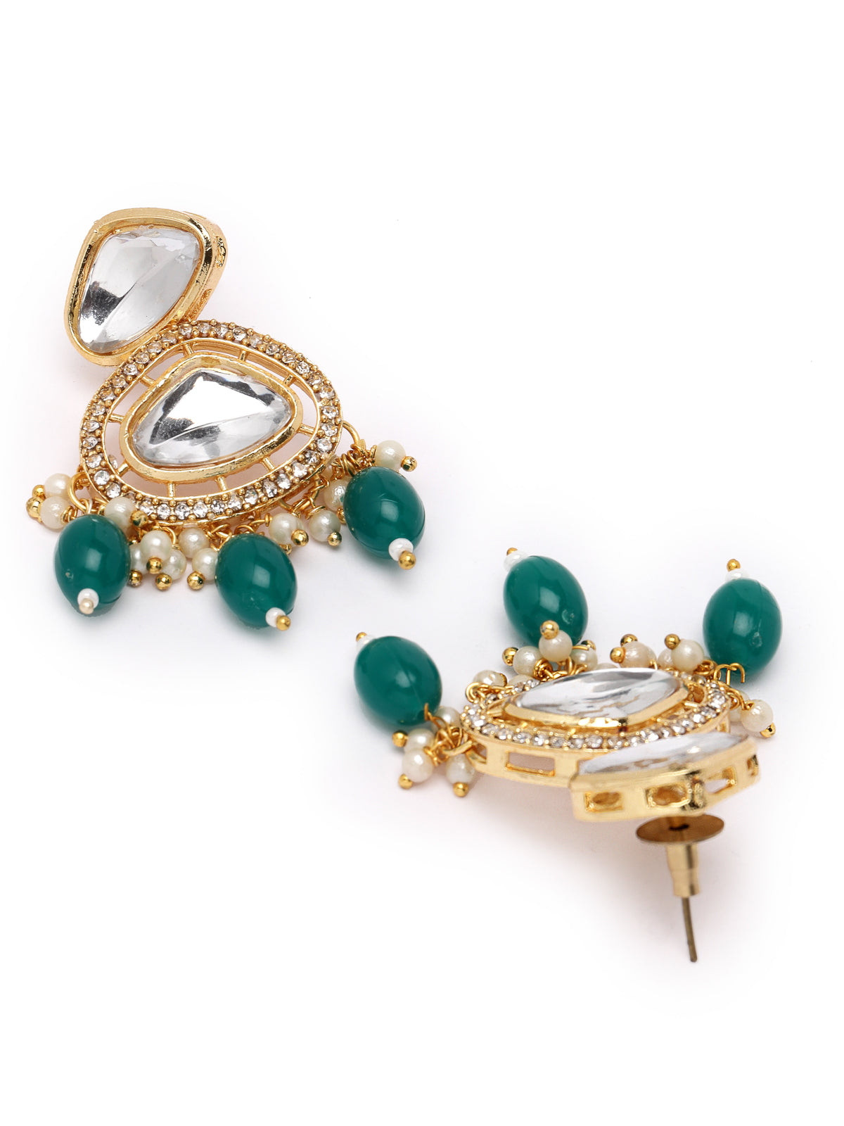 Sukkhi Favourite Gold-Plated With AD Green Stones Collar Bone Necklace Set With Stylish Earrings | Jewellery Set For Women (NS105678)