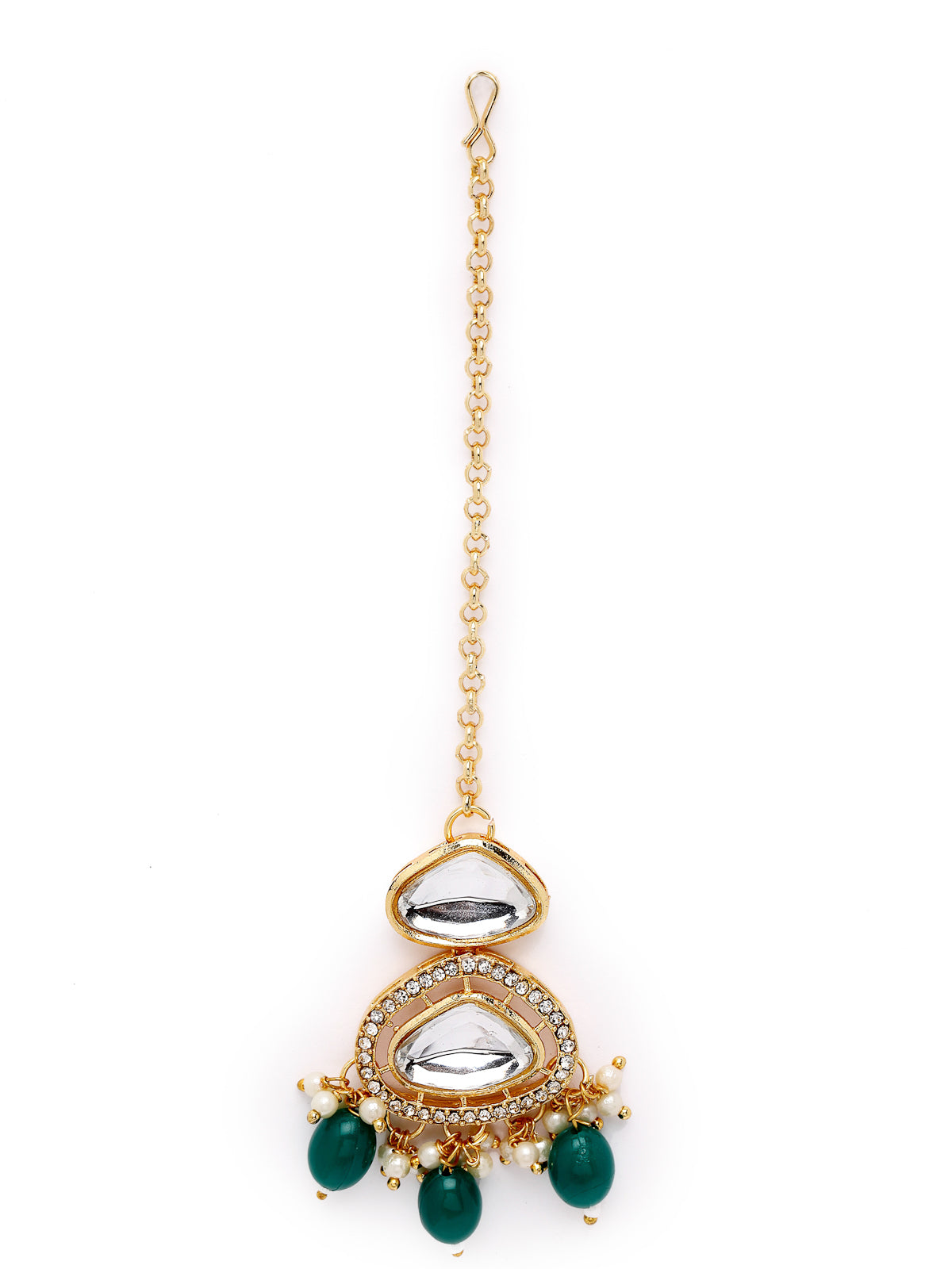 Sukkhi Favourite Gold-Plated With AD Green Stones Collar Bone Necklace Set With Stylish Earrings | Jewellery Set For Women (NS105678)