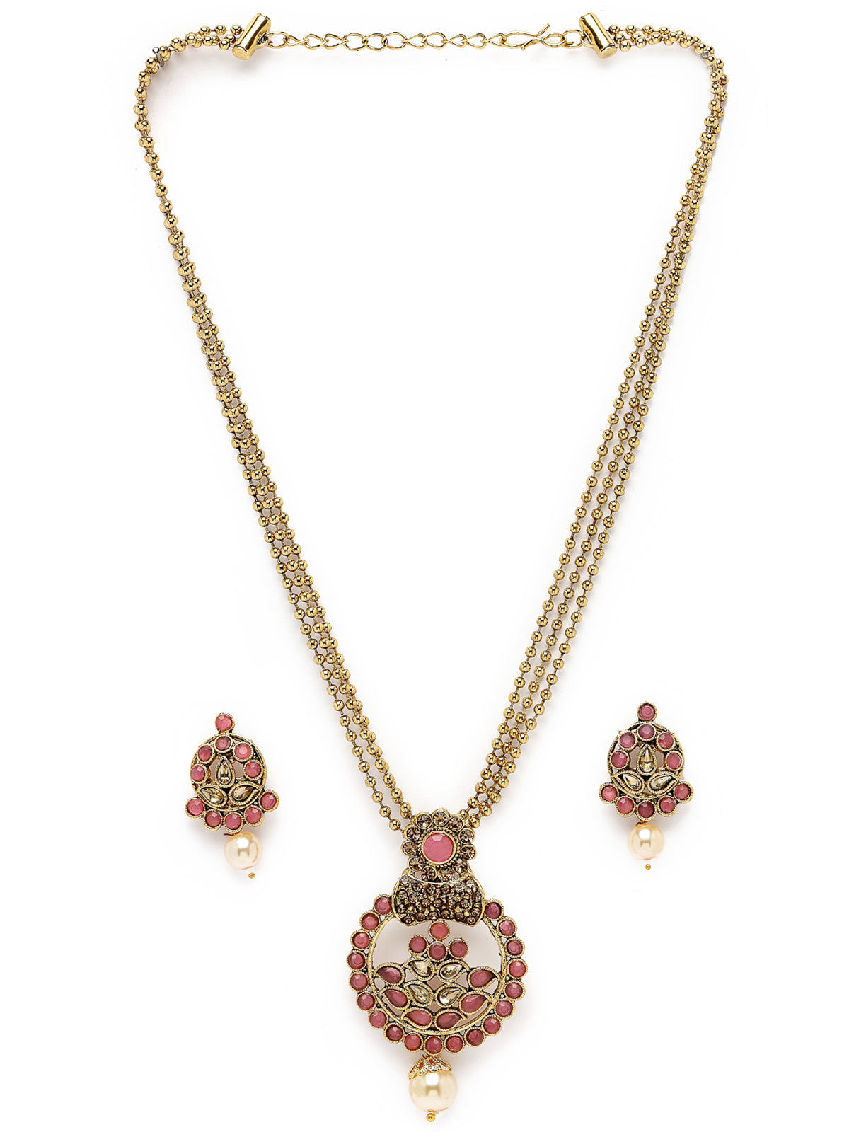 Sukkhi Eye-Catching Pink Stone Multistring Long Necklace Set And Earring | Jewellery Set For Women (NS105679)