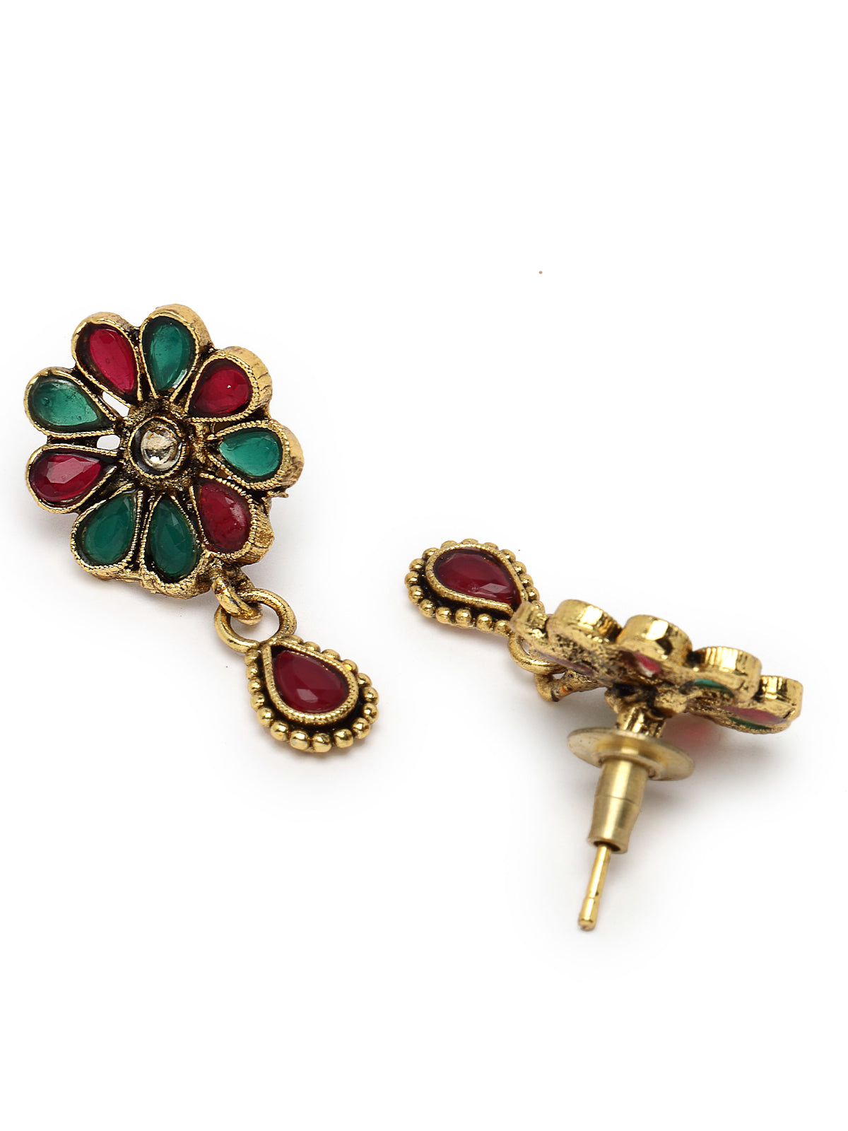 Sukkhi Eye-Catching Green Red Stone Multistring Long Necklace Set And Earring | Jewellery Set For Women (NS105680)