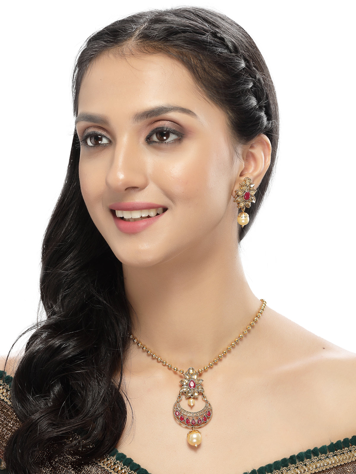 Sukkhi Eye-Catching Red Stone Multistring Long Necklace Set And Earring | Jewellery Set For Women (NS105684)