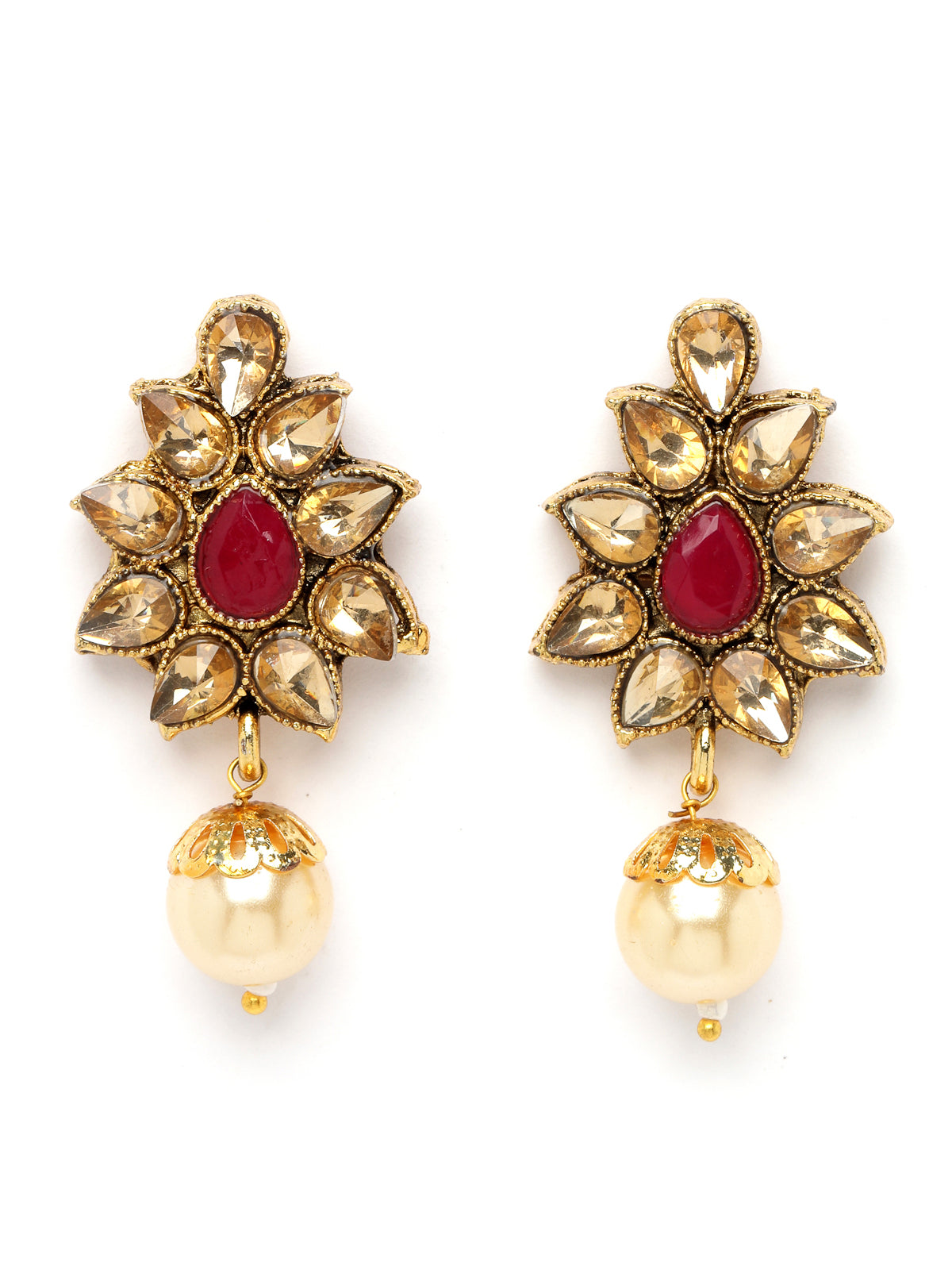 Sukkhi Eye-Catching Red Stone Multistring Long Necklace Set And Earring | Jewellery Set For Women (NS105684)