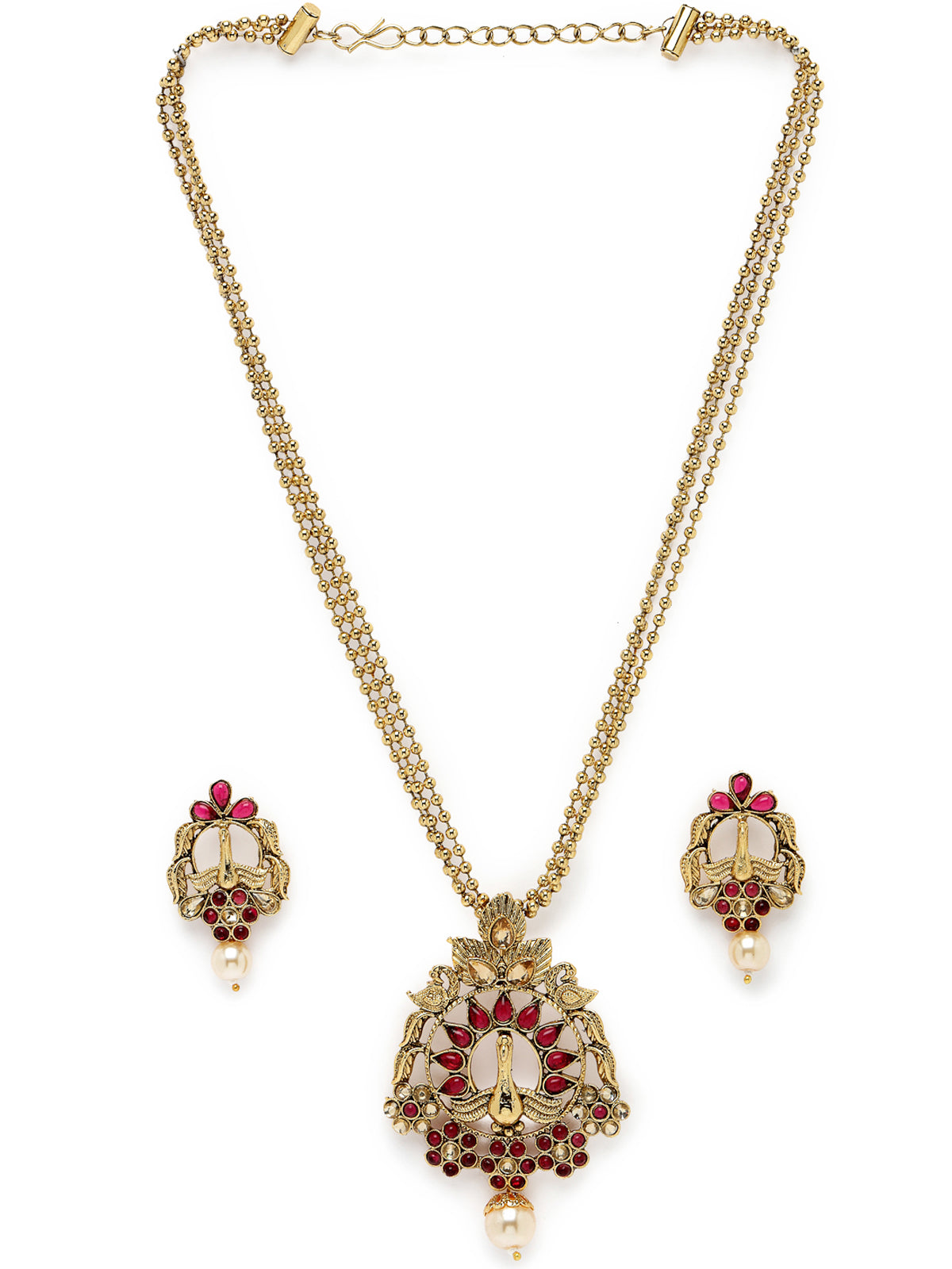 Sukkhi Indian Style Red Stones Multistring Long Necklace Set And Earring | Jewellery Set For Women (NS105687)