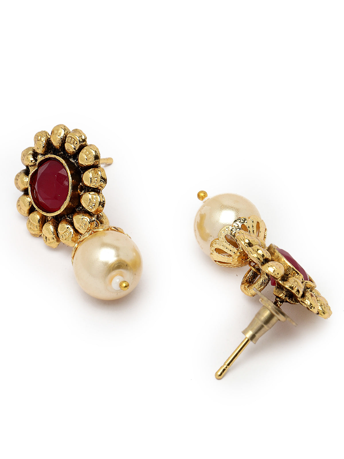 Sukkhi Beautiful Indian Look Green Red Stones Multistring Long Necklace Set And Earring | Jewellery Set For Women (NS105689)