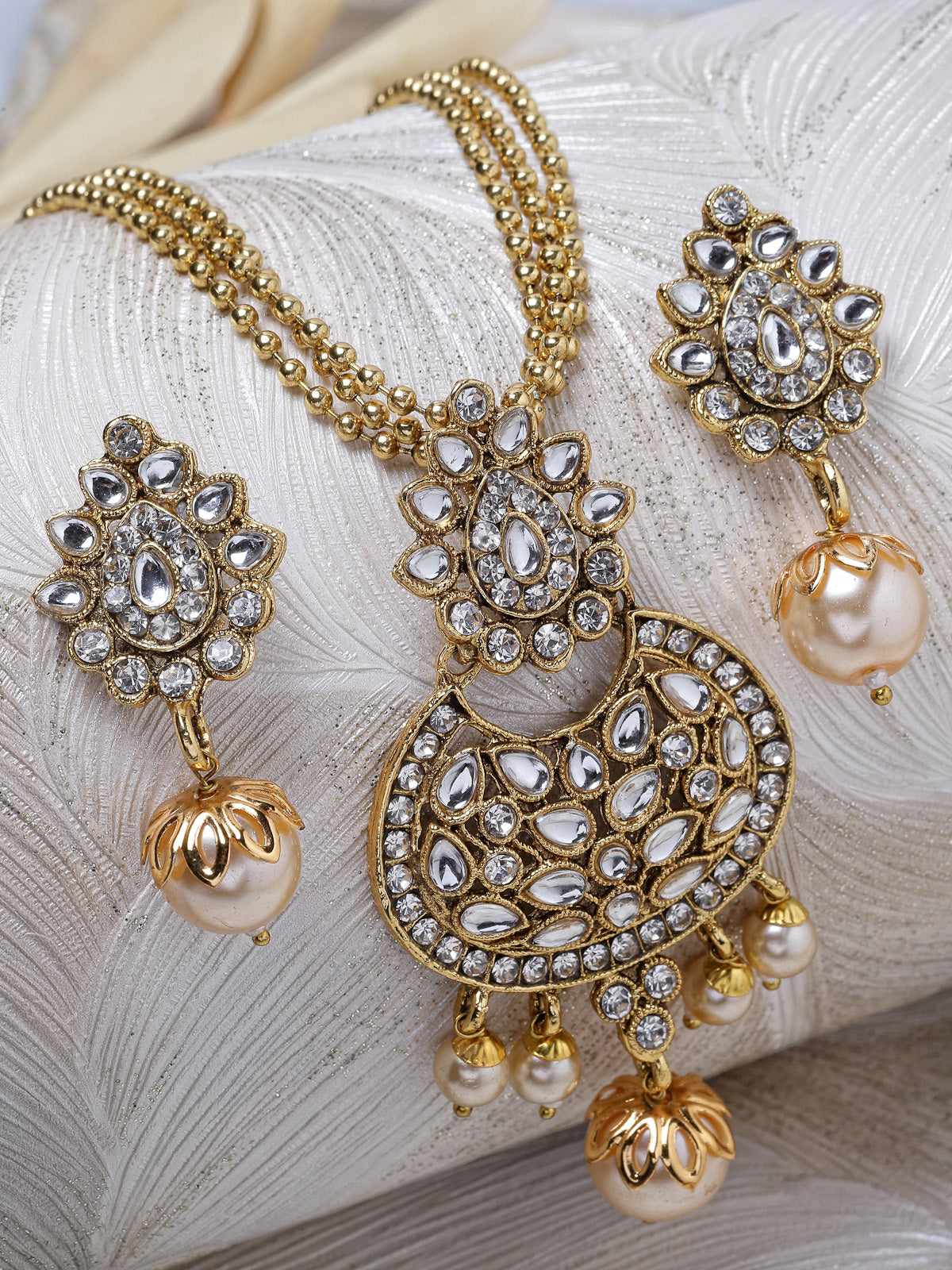 Sukkhi Eye-Catching White Stone Multistring Long Necklace Set And Earring | Jewellery Set For Women (NS105690)