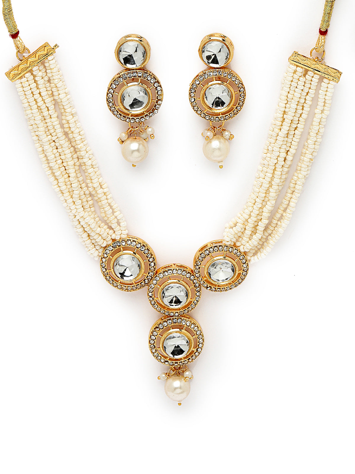 Sukkhi Iconic Gold Plated White AD Stone Multistrand Collar Bone Necklace Set With Earring And Maangtika | Jewellery Set For Women (NS105691)