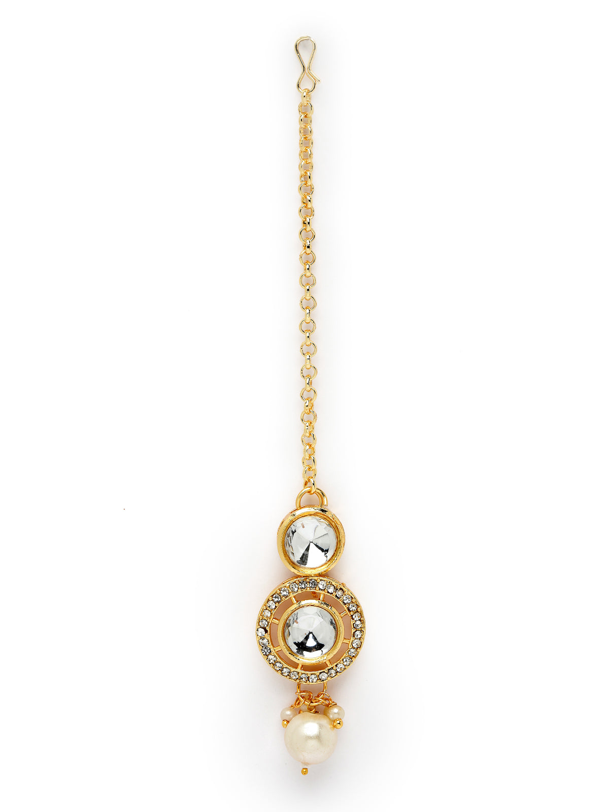 Sukkhi Iconic Gold Plated White AD Stone Multistrand Collar Bone Necklace Set With Earring And Maangtika | Jewellery Set For Women (NS105691)