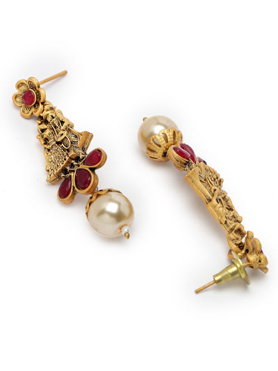 Sukkhi Distinguished Temple Gold Plated Rani Pink Stone Choker Necklace Set With Earring | Jewellery Set For Women (NS105692)