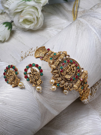 Sukkhi Innovative Temple Gold Plated Red & Green Stone Temple Choker Necklace Set With Earring | Jewellery Set For Women (NS105693)