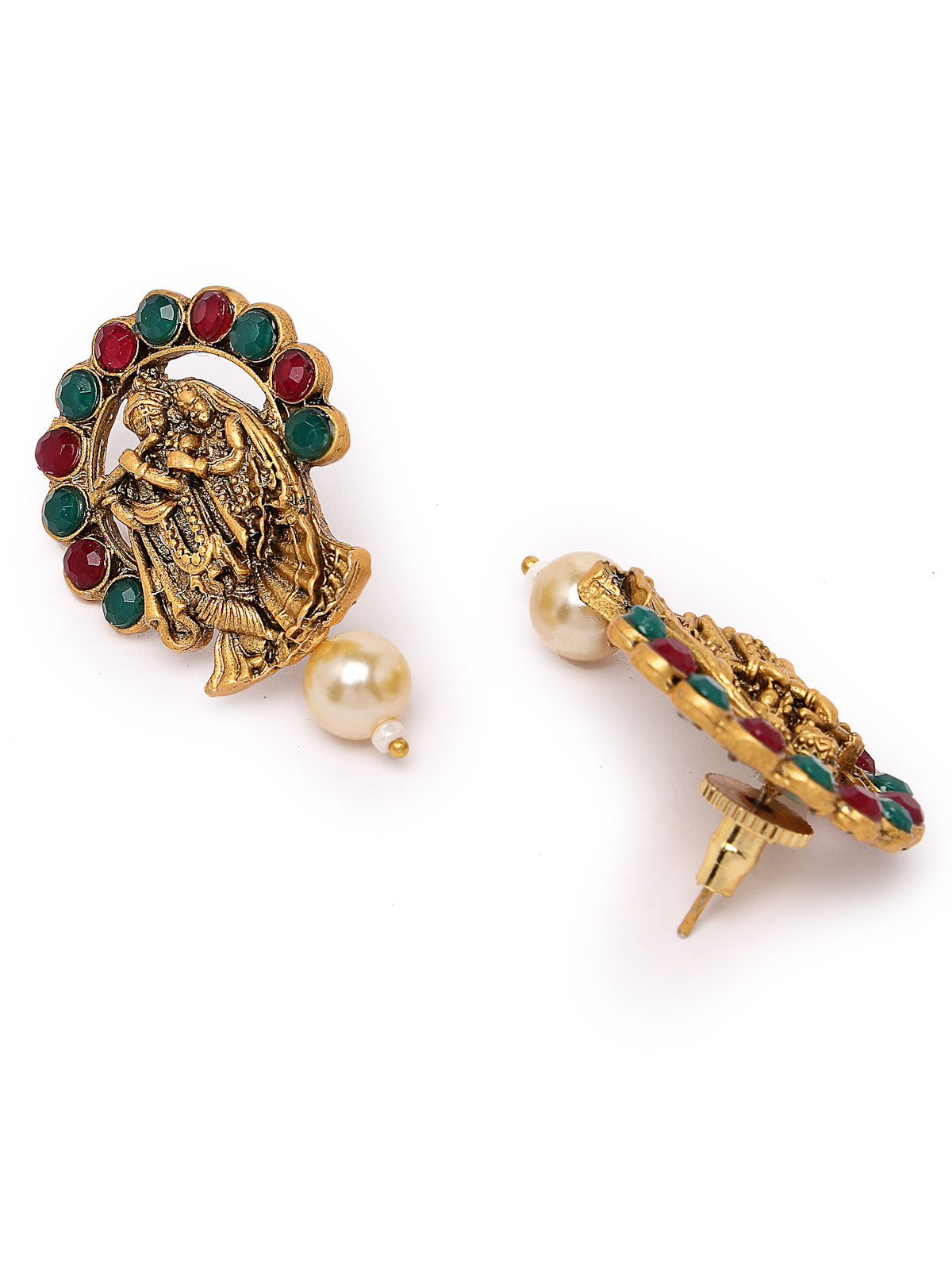 Sukkhi Innovative Temple Gold Plated Red & Green Stone Temple Choker Necklace Set With Earring | Jewellery Set For Women (NS105693)