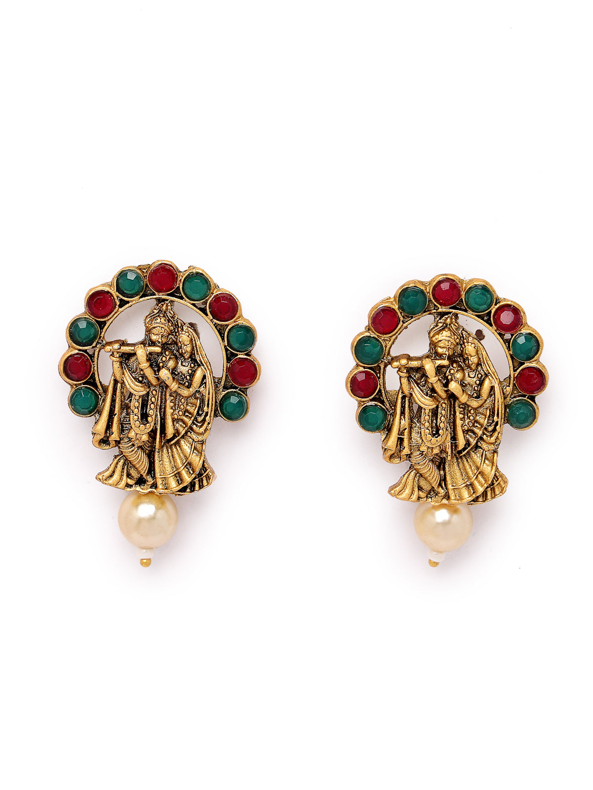 Sukkhi Innovative Temple Gold Plated Red & Green Stone Temple Choker Necklace Set With Earring | Jewellery Set For Women (NS105693)