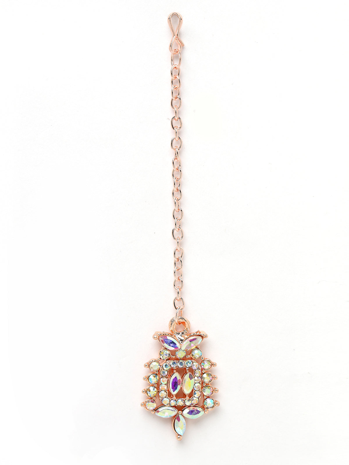 Sukkhi Versatile Rose Gold Plated Rainbow Stone Collar Bone Necklace Set With Earring And Maangtika | Jewellery Set For Women (NS105696)