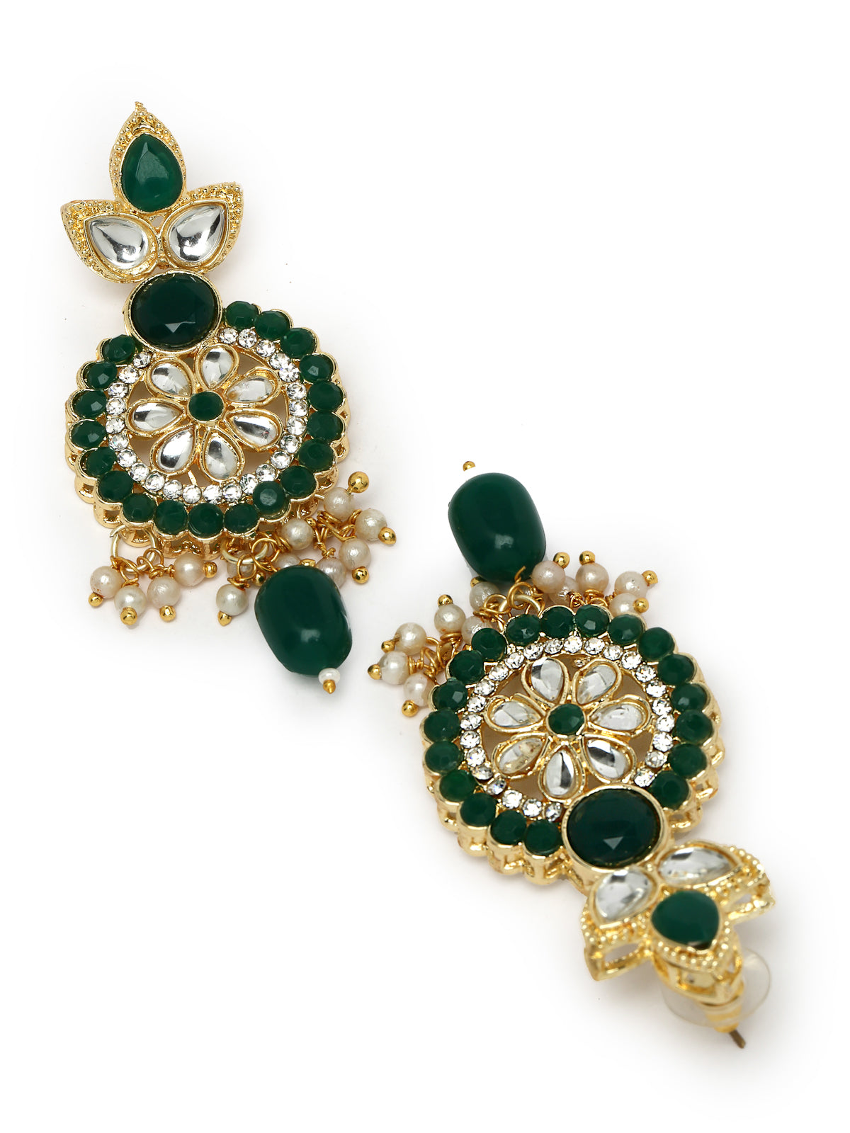 Sukkhi Indian Traditional Gold Plated AD Green Collar Bone Necklace Set With Earring And Maangtika | Jewellery Set For Women (NS105701)