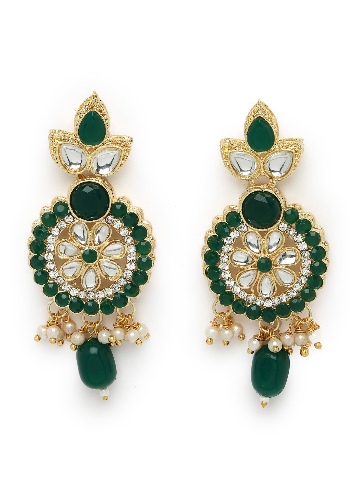 Sukkhi Indian Traditional Gold Plated AD Green Collar Bone Necklace Set With Earring And Maangtika | Jewellery Set For Women (NS105701)