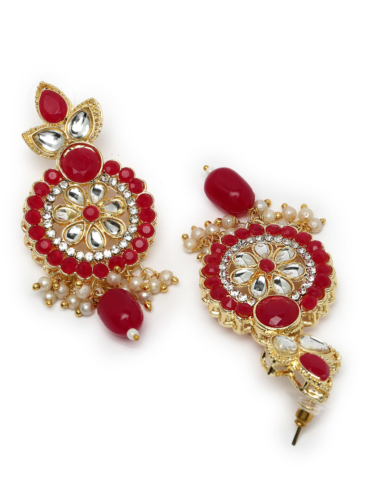 Sukkhi Indian Traditional Gold Plated AD Rani Pink Collar Bone Necklace Set With Earring And Maangtika | Jewellery Set For Women (NS105702)