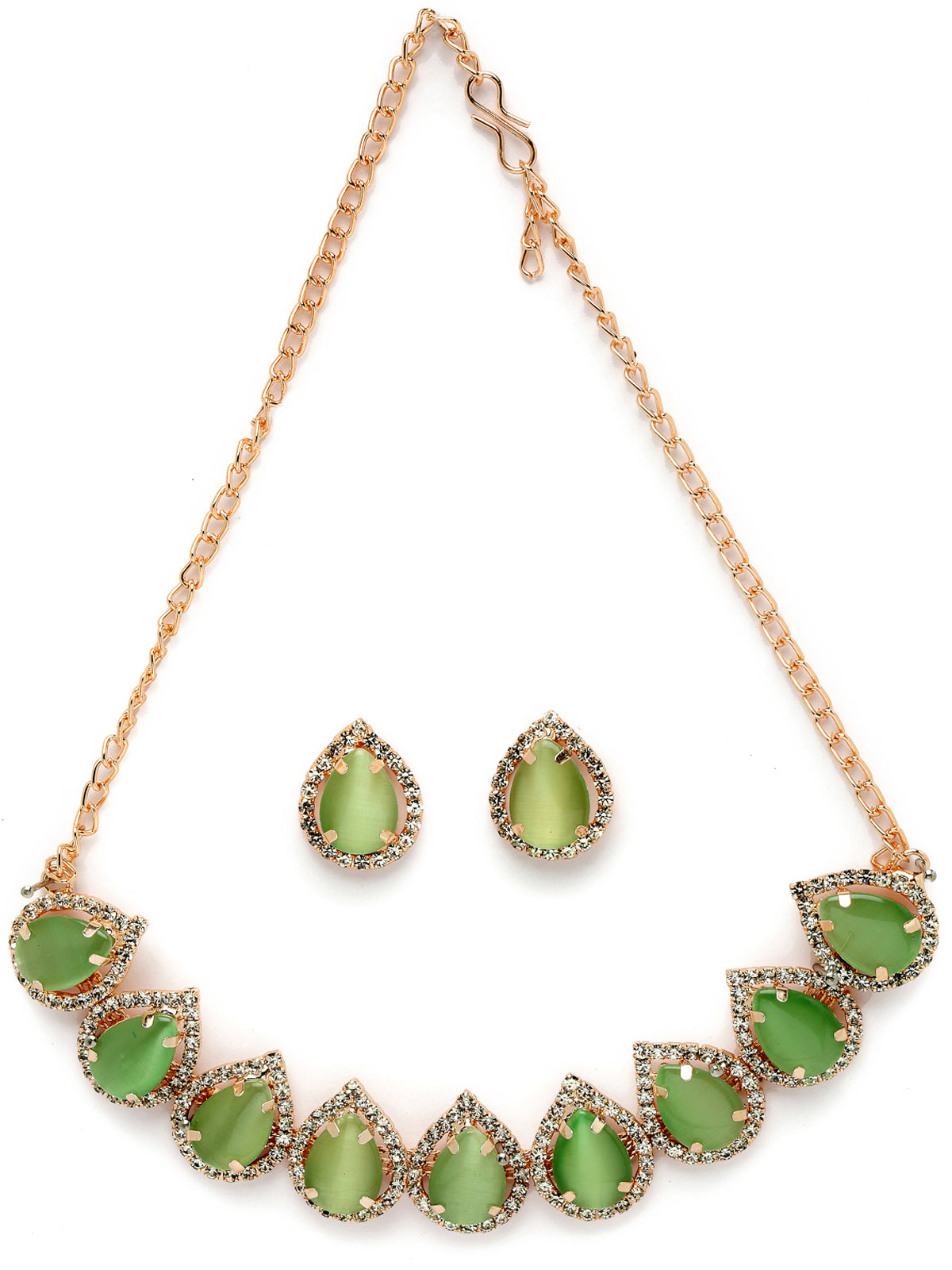 Sukkhi Elaborate Gold-Plated With AD Green Collar Bone Necklace Set With Drop Earrings | Jewellery Jewellery Set For Women (NS105704)