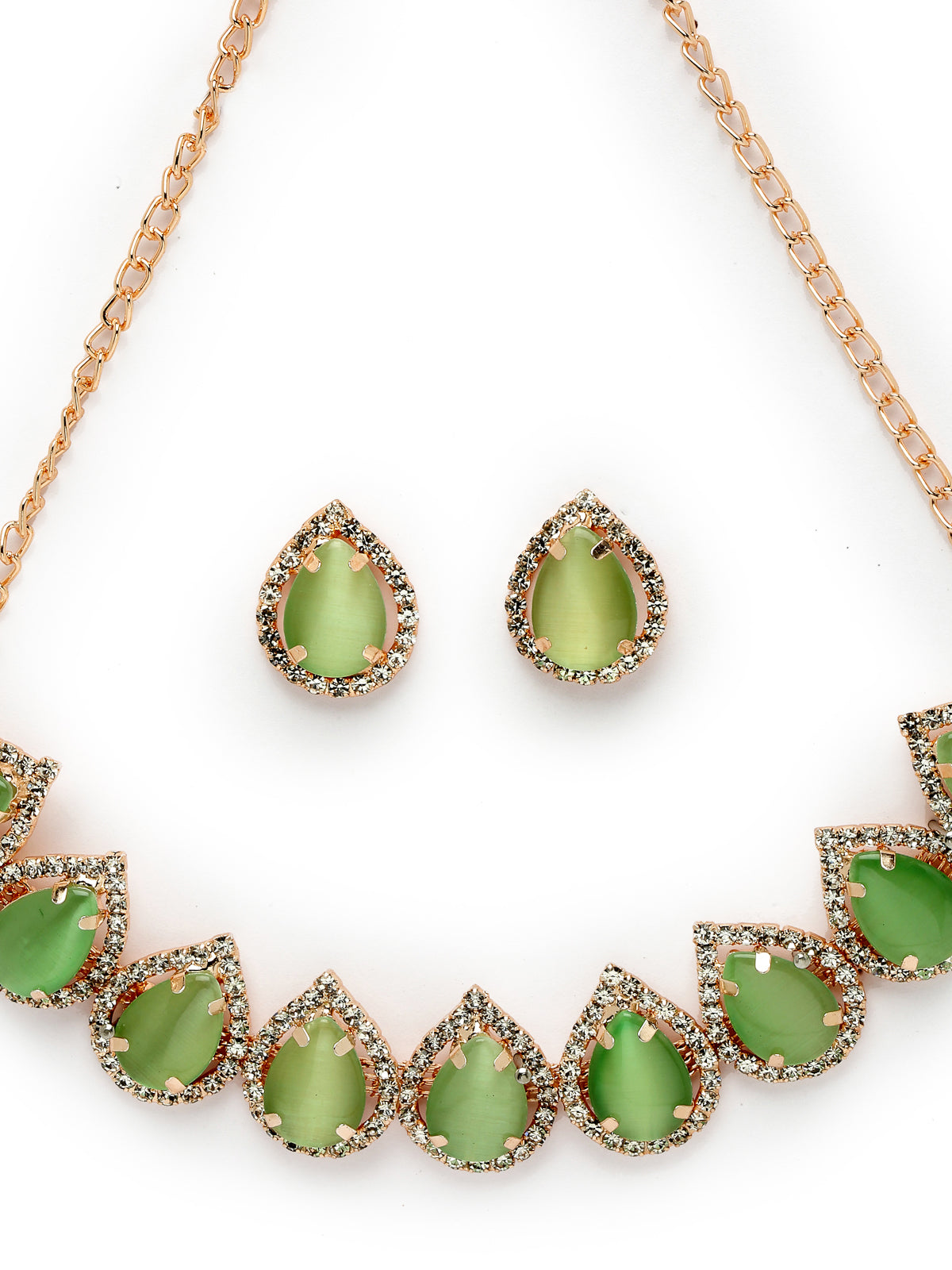 Sukkhi Elaborate Gold-Plated With AD Green Collar Bone Necklace Set With Drop Earrings | Jewellery Jewellery Set For Women (NS105704)