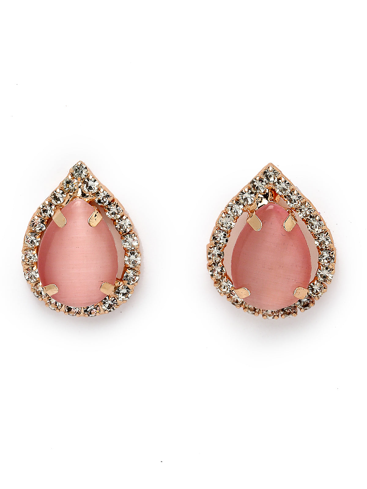 Sukkhi Elaborate Gold-Plated With AD Pink Stones Collar Bone Necklace Set With Drop Earrings | Jewellery Jewellery Set For Women (NS105705)