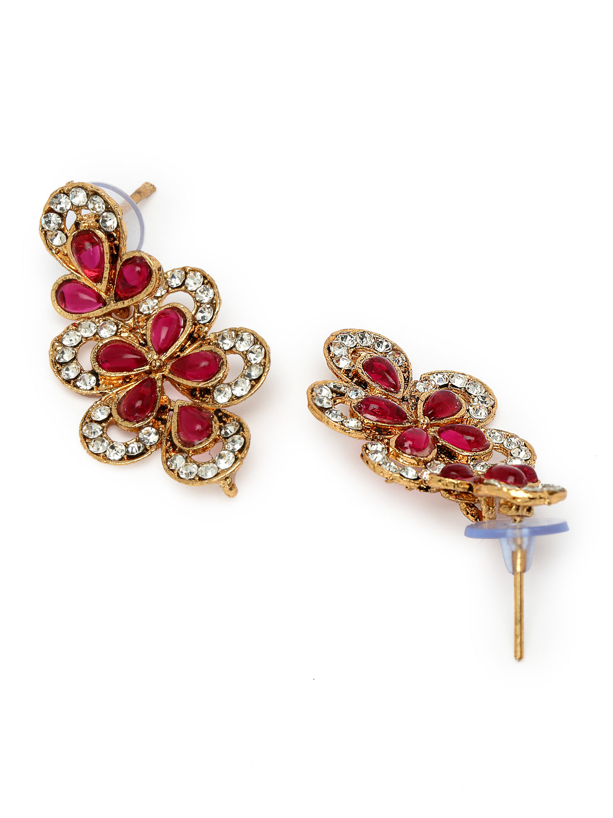 Sukkhi Splendid Gold Plated AD Rani Pink Stones Collar Bone Necklace Set And Earring | Jewellery Set For Women (NS105707)