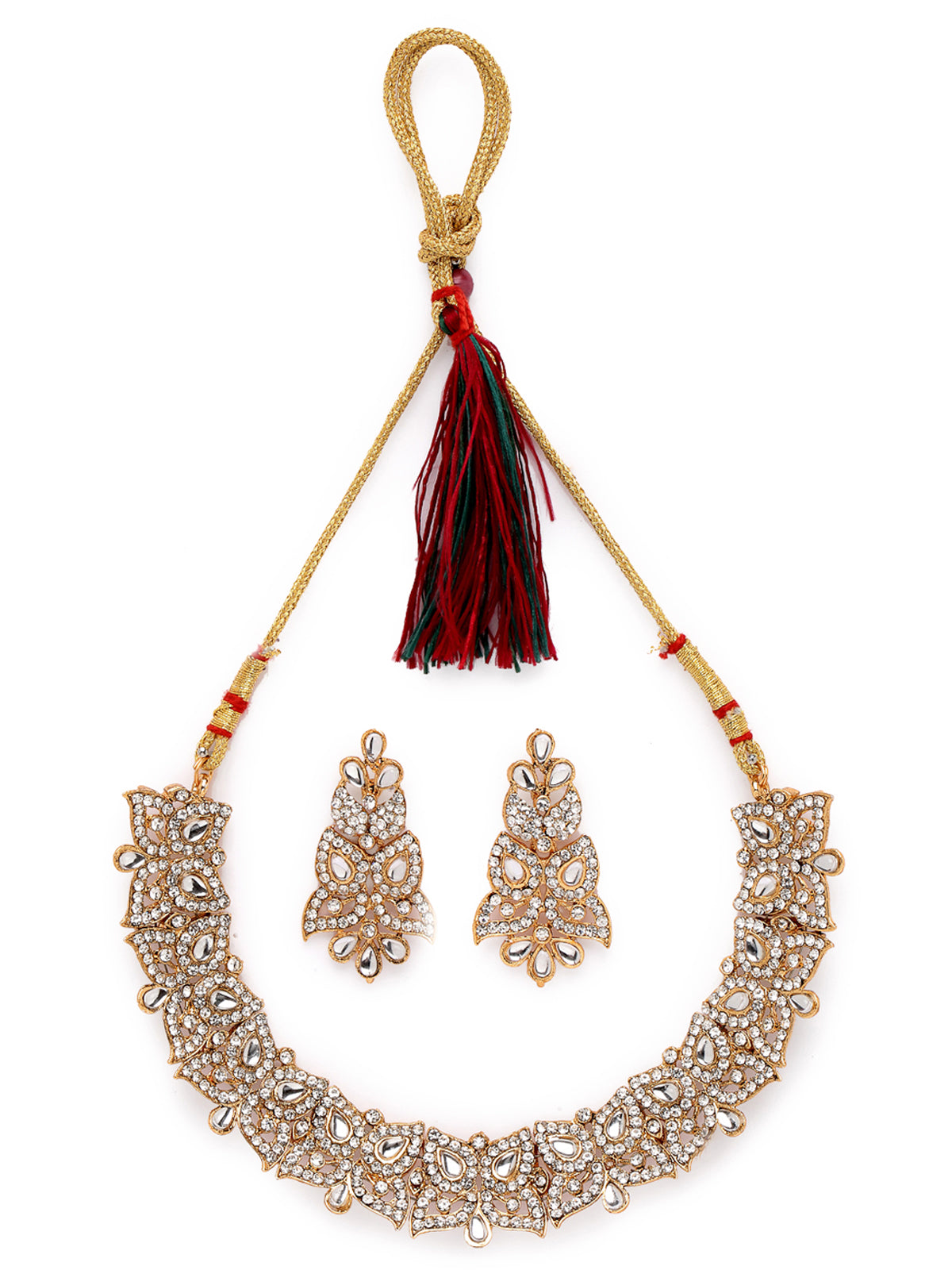 Sukkhi Fierce Gold Plated AD White Stone Collar Bone Necklace Set And Earring | Jewellery Set For Women (NS105708)