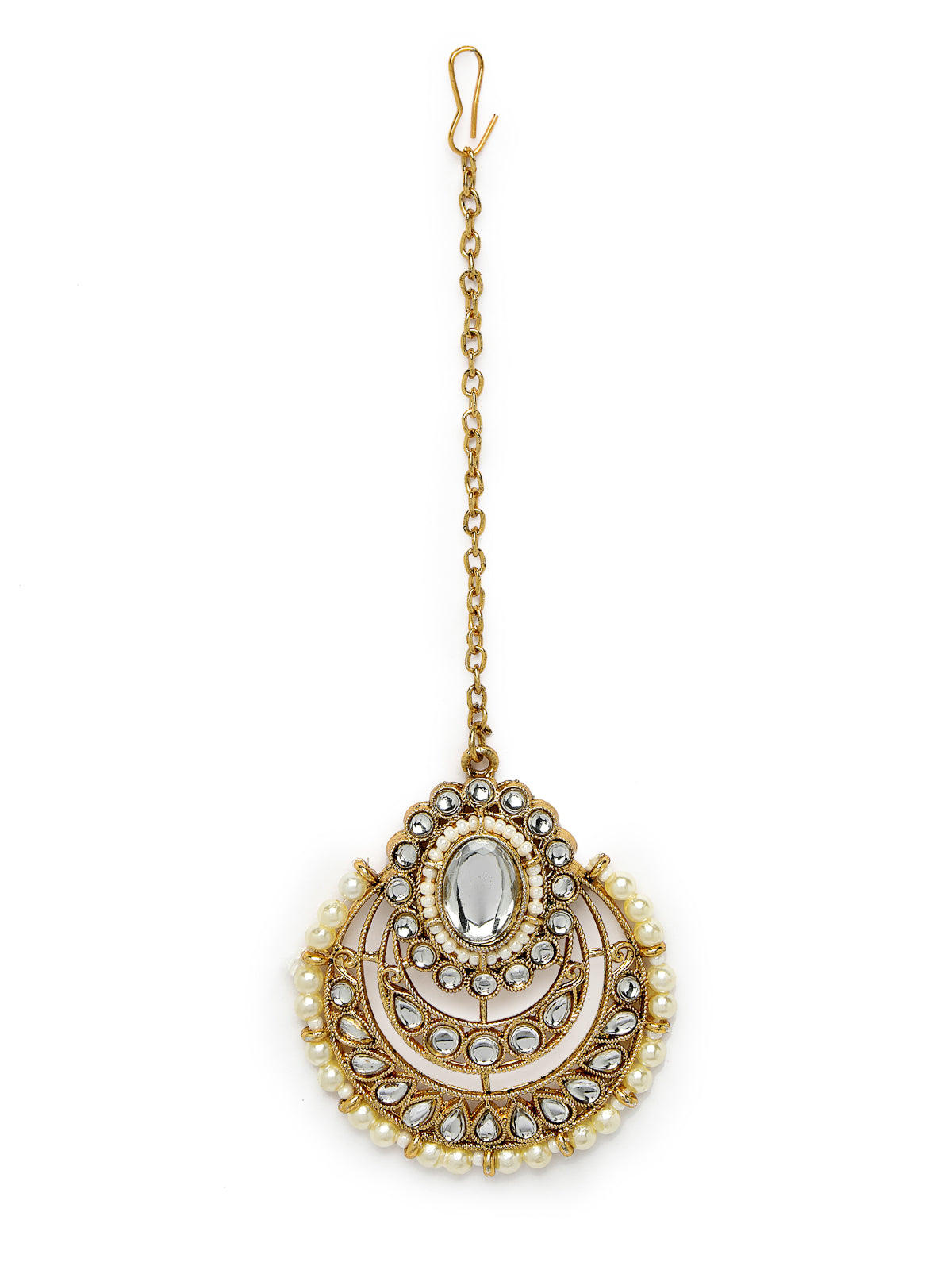 Sukkhi Indian Traditional Gold Plated White Stone & Beads Choker Necklace Set With Earring And Maangtika | Jewellery Set For Women (NS105709)