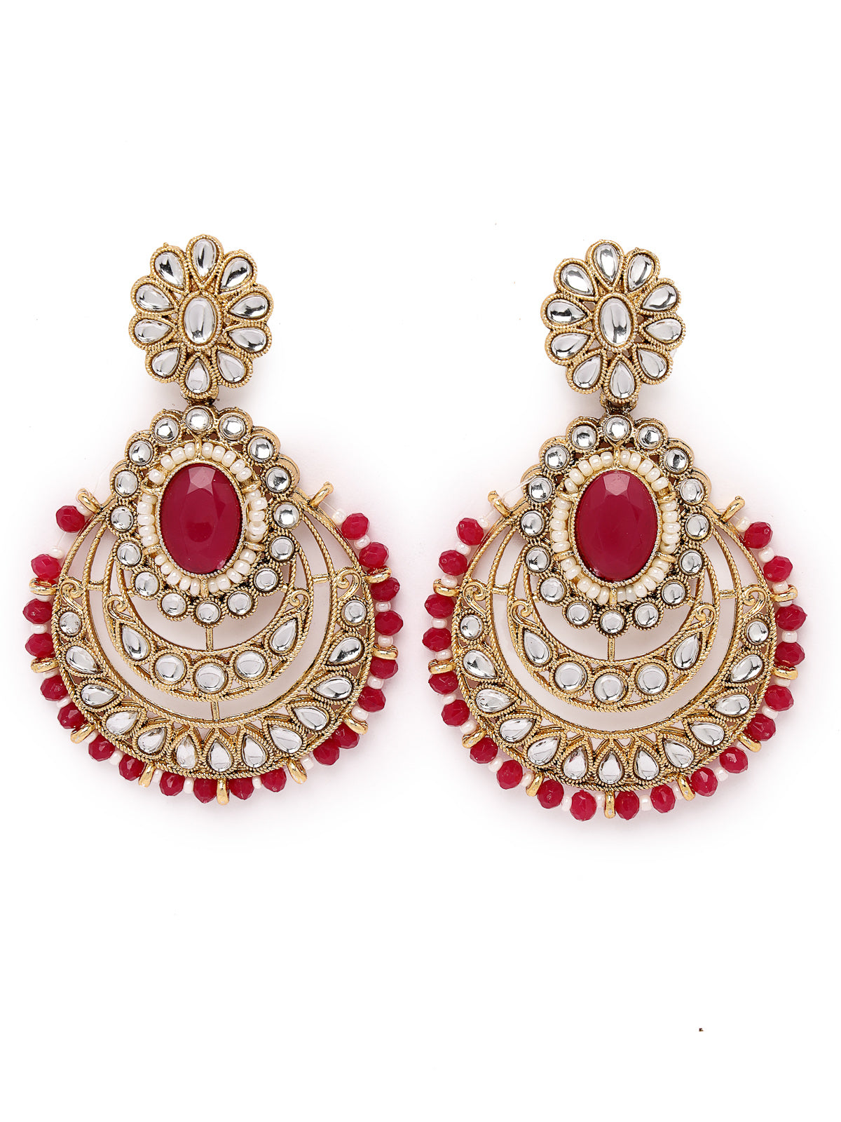 Sukkhi Indian Traditional Gold Plated Rani Pink Stone & Beads Choker Necklace Set With Earring And Maangtika | Jewellery Set For Women (NS105712)