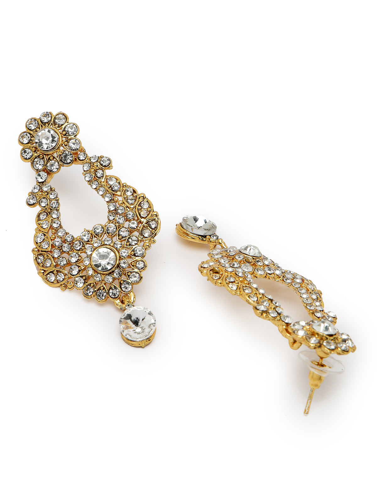 Sukkhi Exhilarating Gold Plated AD White Stone Collar Bone Necklace Set With Earring And Maangtika | Jewellery Set For Women (NS105714)