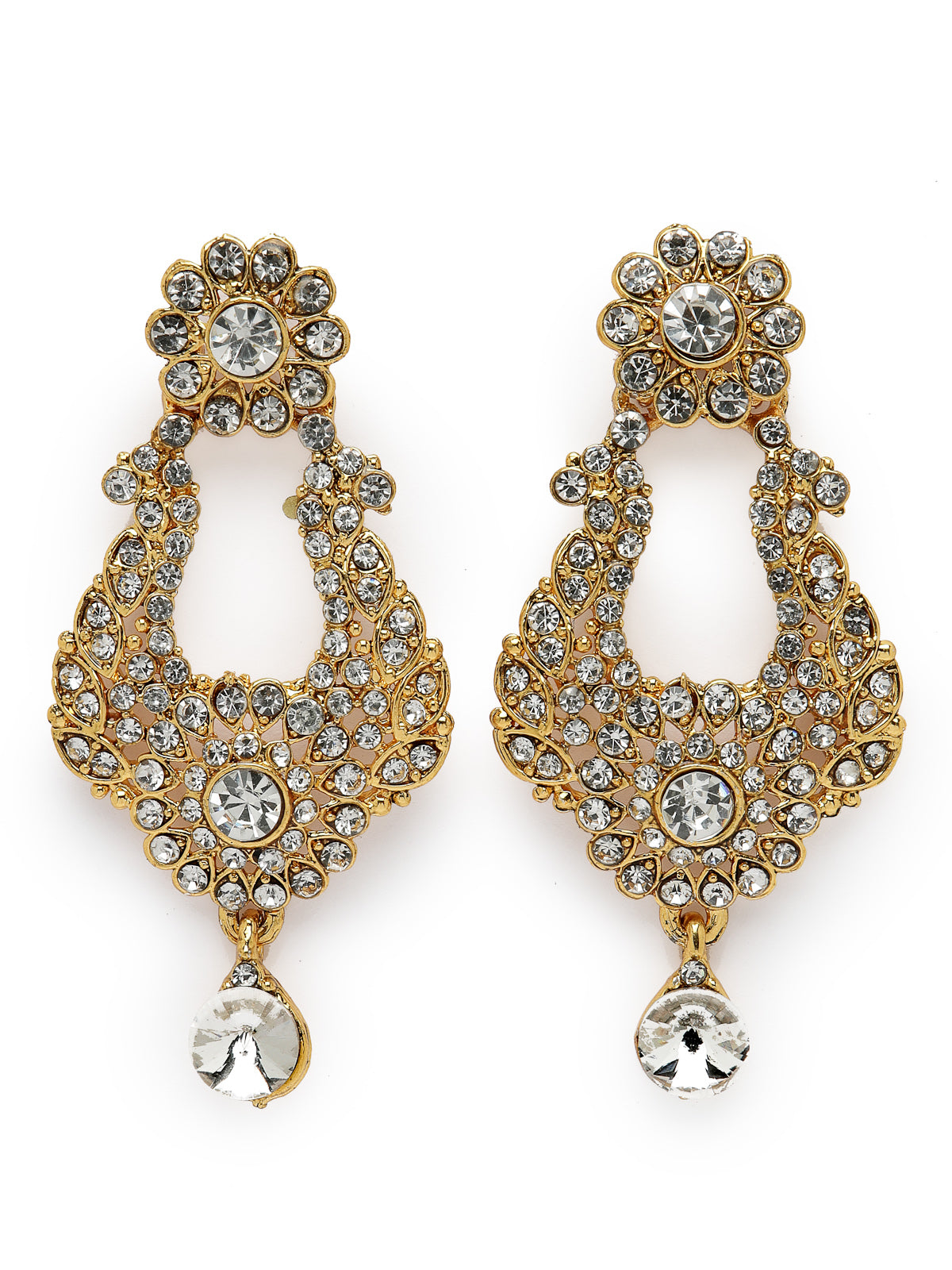 Sukkhi Exhilarating Gold Plated AD White Stone Collar Bone Necklace Set With Earring And Maangtika | Jewellery Set For Women (NS105714)