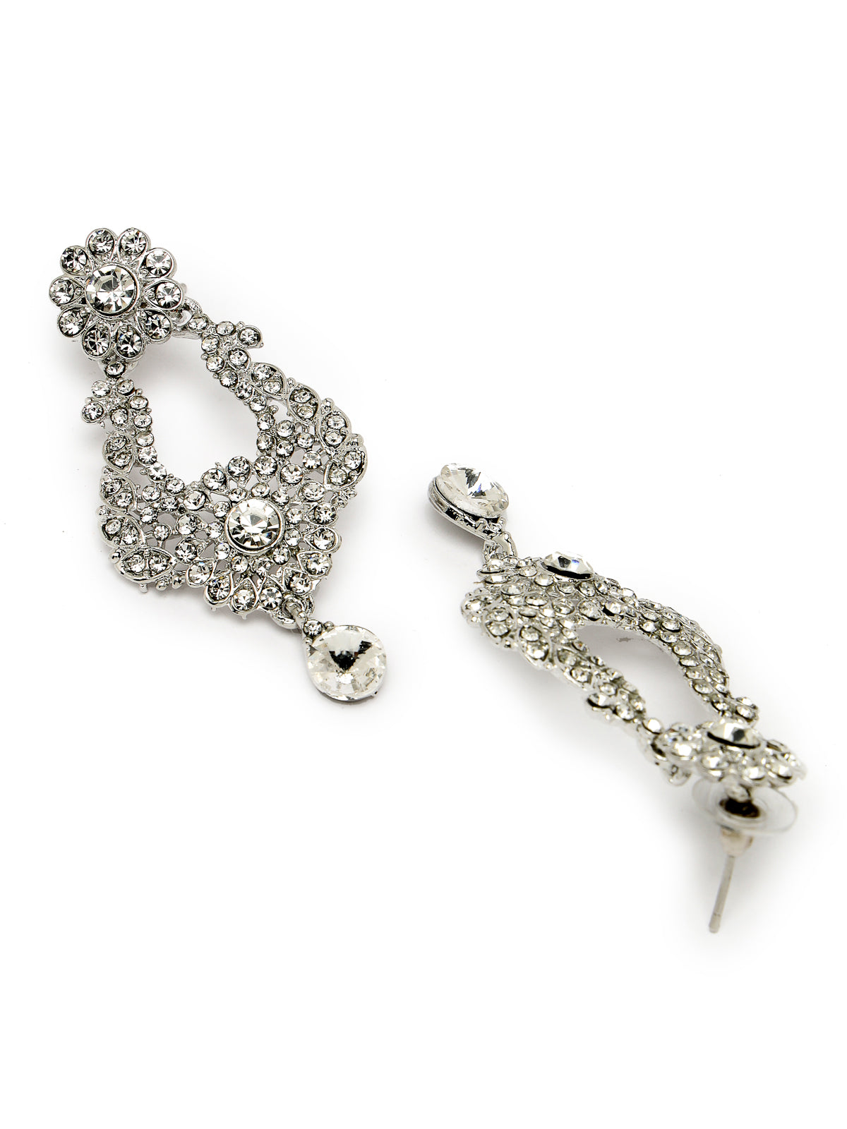 Sukkhi Handcrafted Rhodium Plated Silver AD White Stone Collar Bone Necklace Set With Earring And Maangtika | Jewellery Set For Women (NS105715)