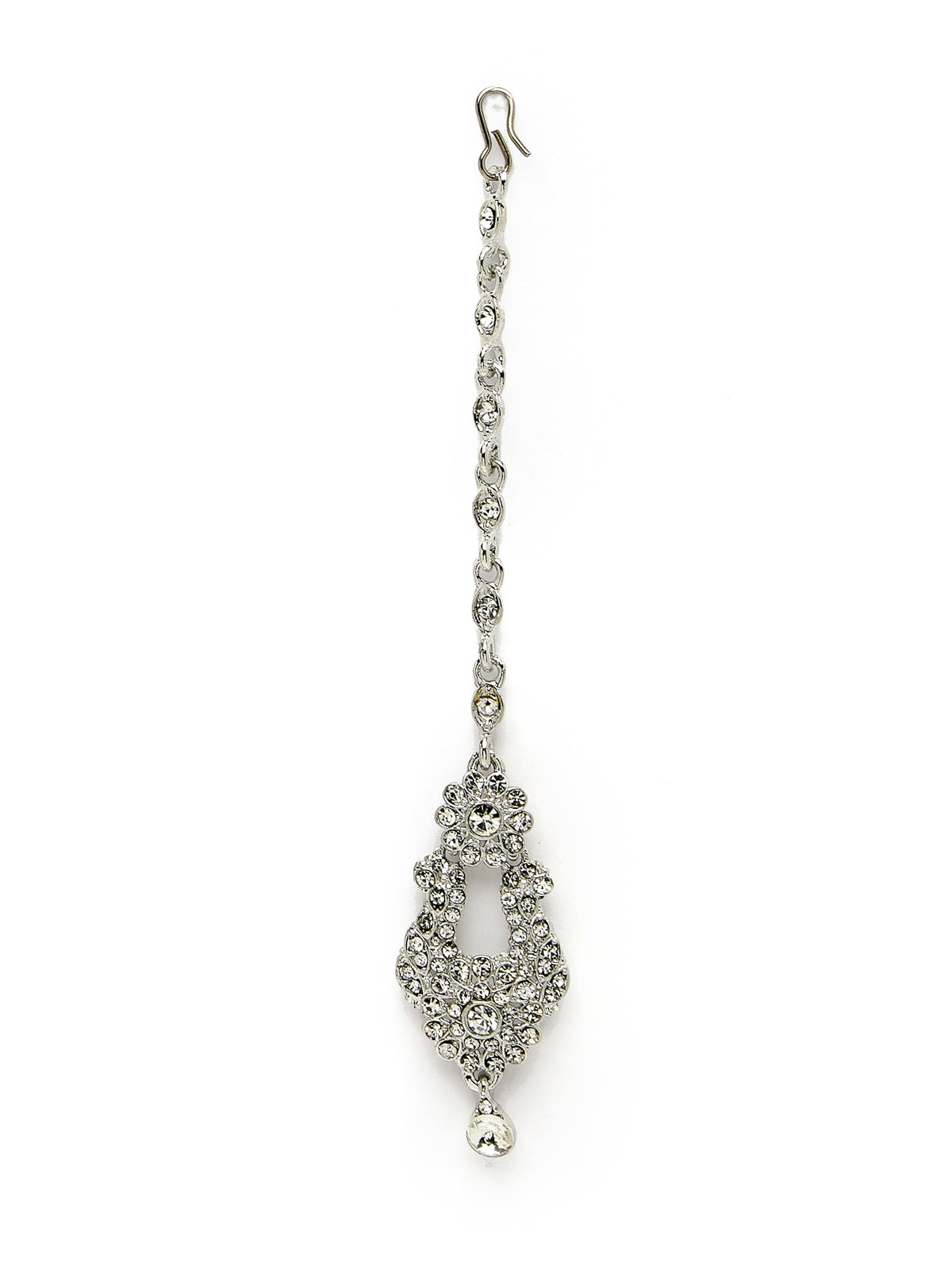 Sukkhi Handcrafted Rhodium Plated Silver AD White Stone Collar Bone Necklace Set With Earring And Maangtika | Jewellery Set For Women (NS105715)