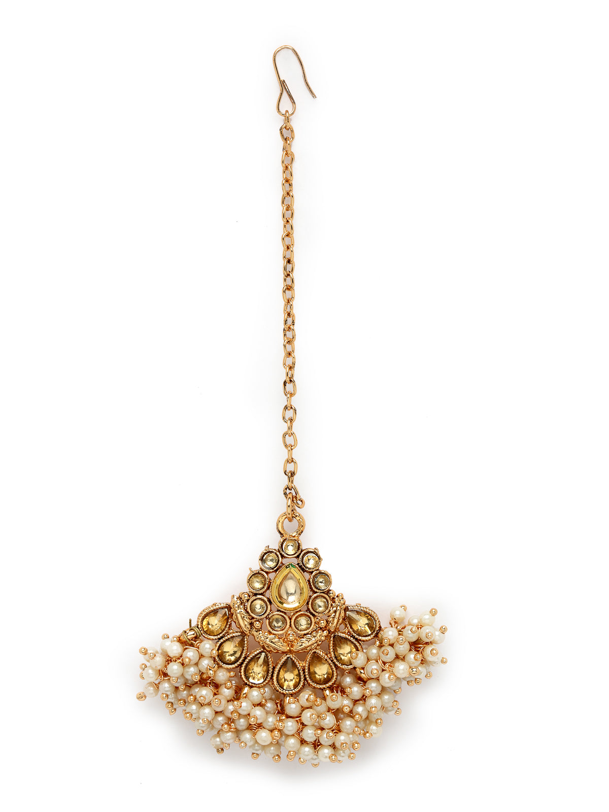 Sukkhi Ethnic Gold Plated Gold Kundan & Beads Copper Collar Bone Necklace Set With Earring And Maangtika | Jewellery Set For Women (NS105720)