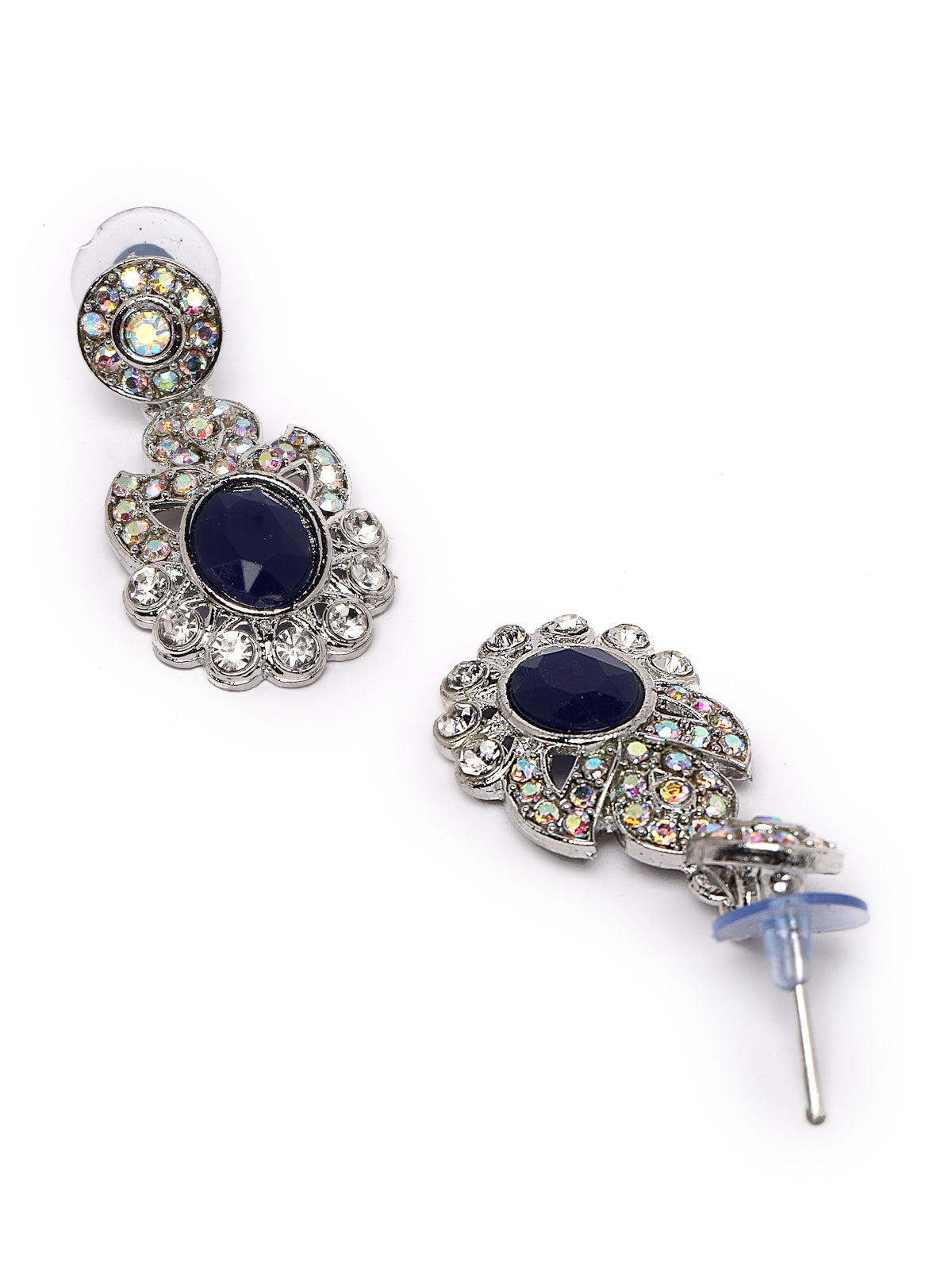 Sukkhi Fancy Rhodium Plated Blue AD Stone Collar Bone Necklace Set With Earring And Maangtika | Jewellery Set For Women (NS105723)